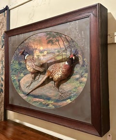 Antique American Shadowbox Diorama of Two Pheasants, Signed Herman Grieb 1922.