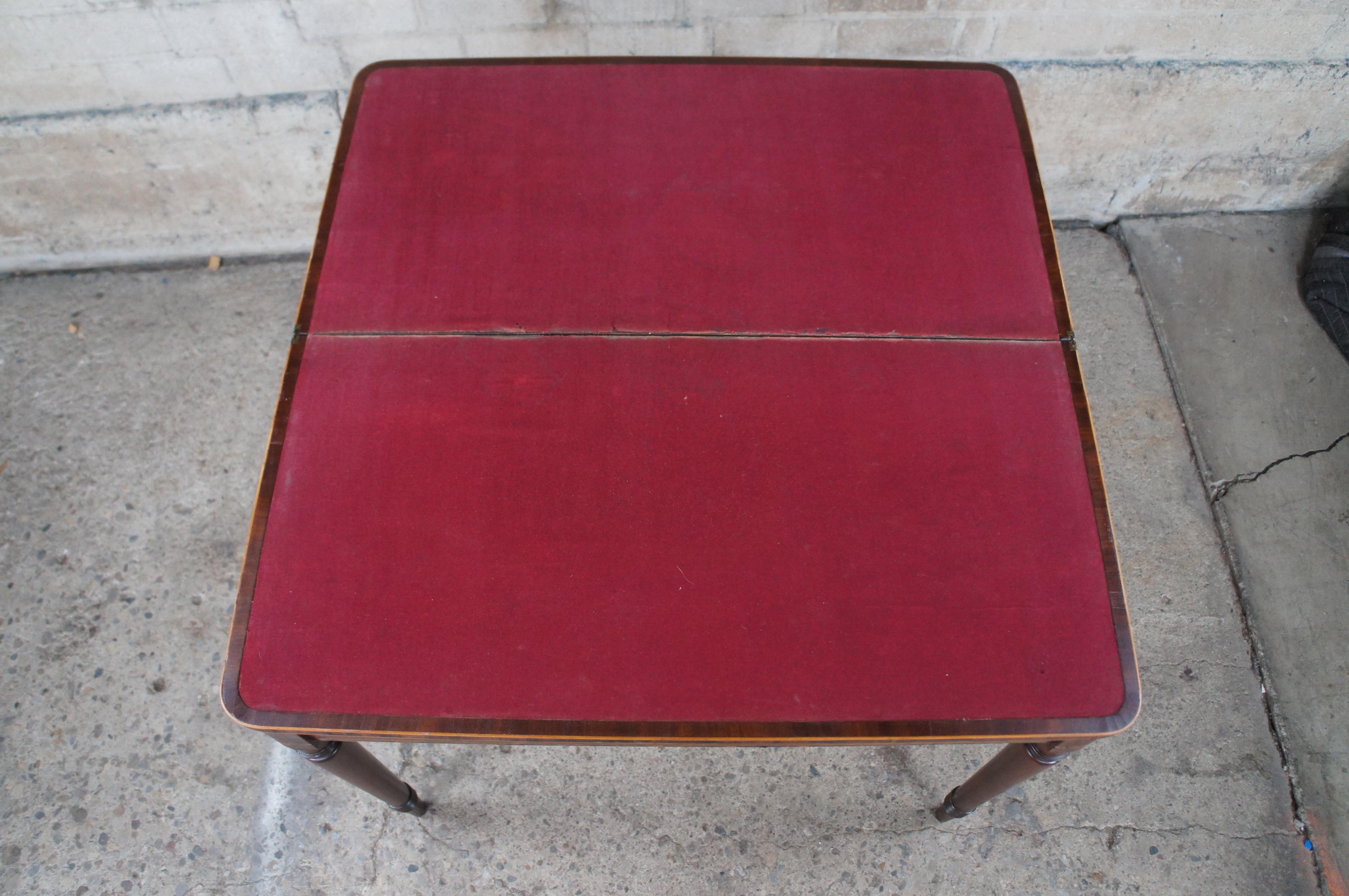 Antique American Sheraton Crotch Mahogany Flip Top Game Card Console Table 36