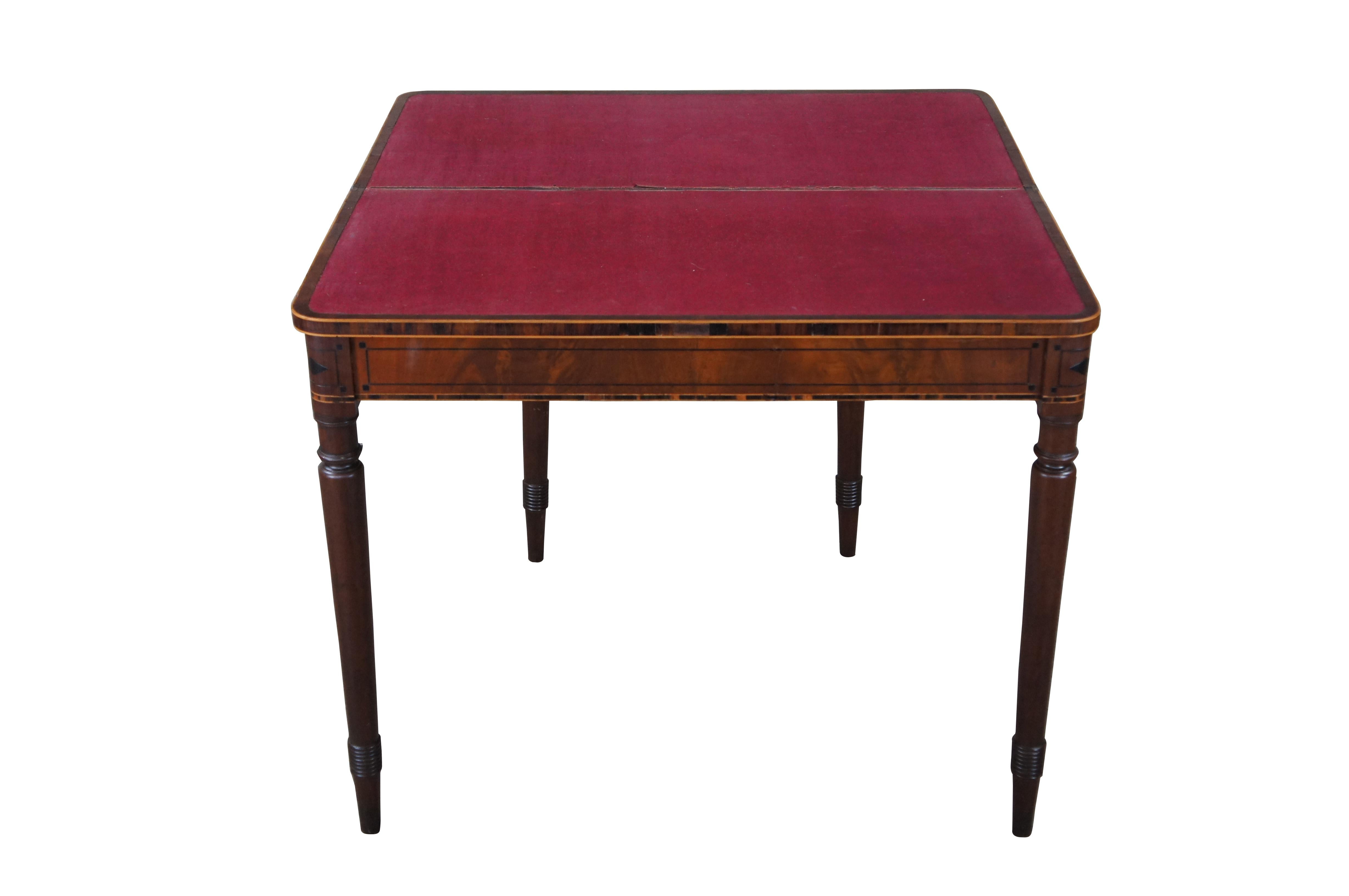Antique American Sheraton Crotch Mahogany Flip Top Game Card Console Table 36