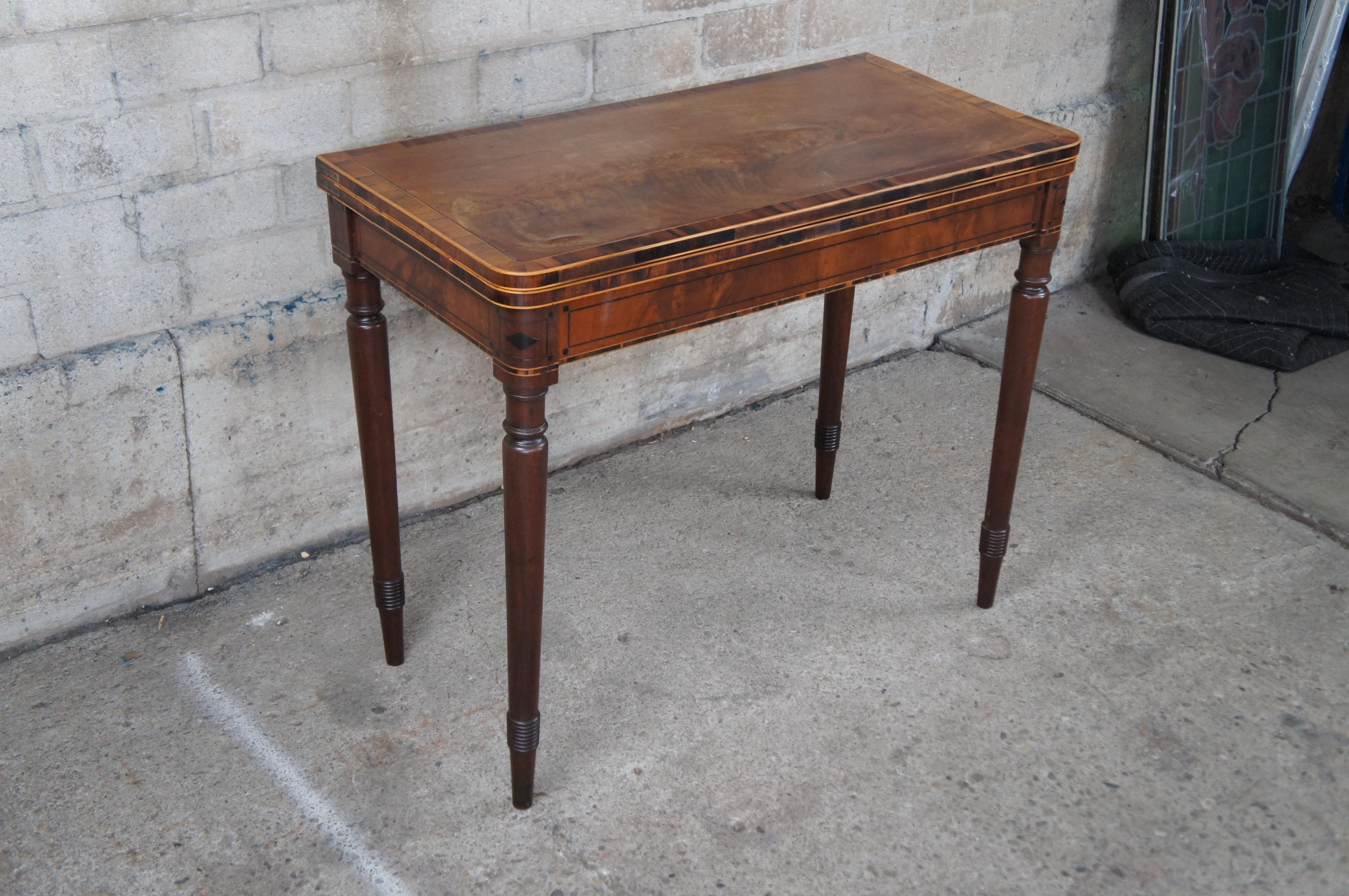 Early 19th Century Antique American Sheraton Crotch Mahogany Flip Top Game Card Console Table 36