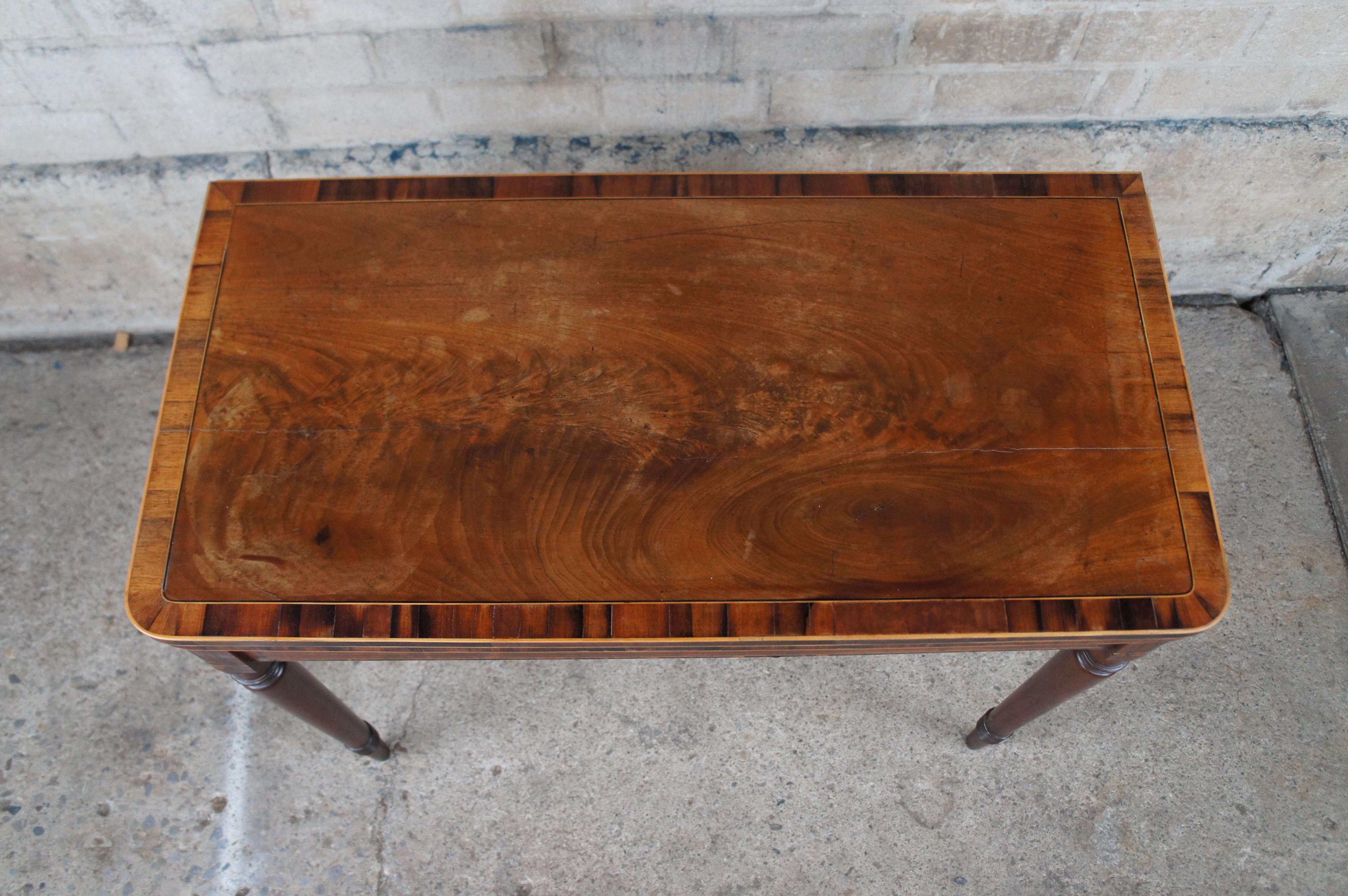 Antique American Sheraton Crotch Mahogany Flip Top Game Card Console Table 36