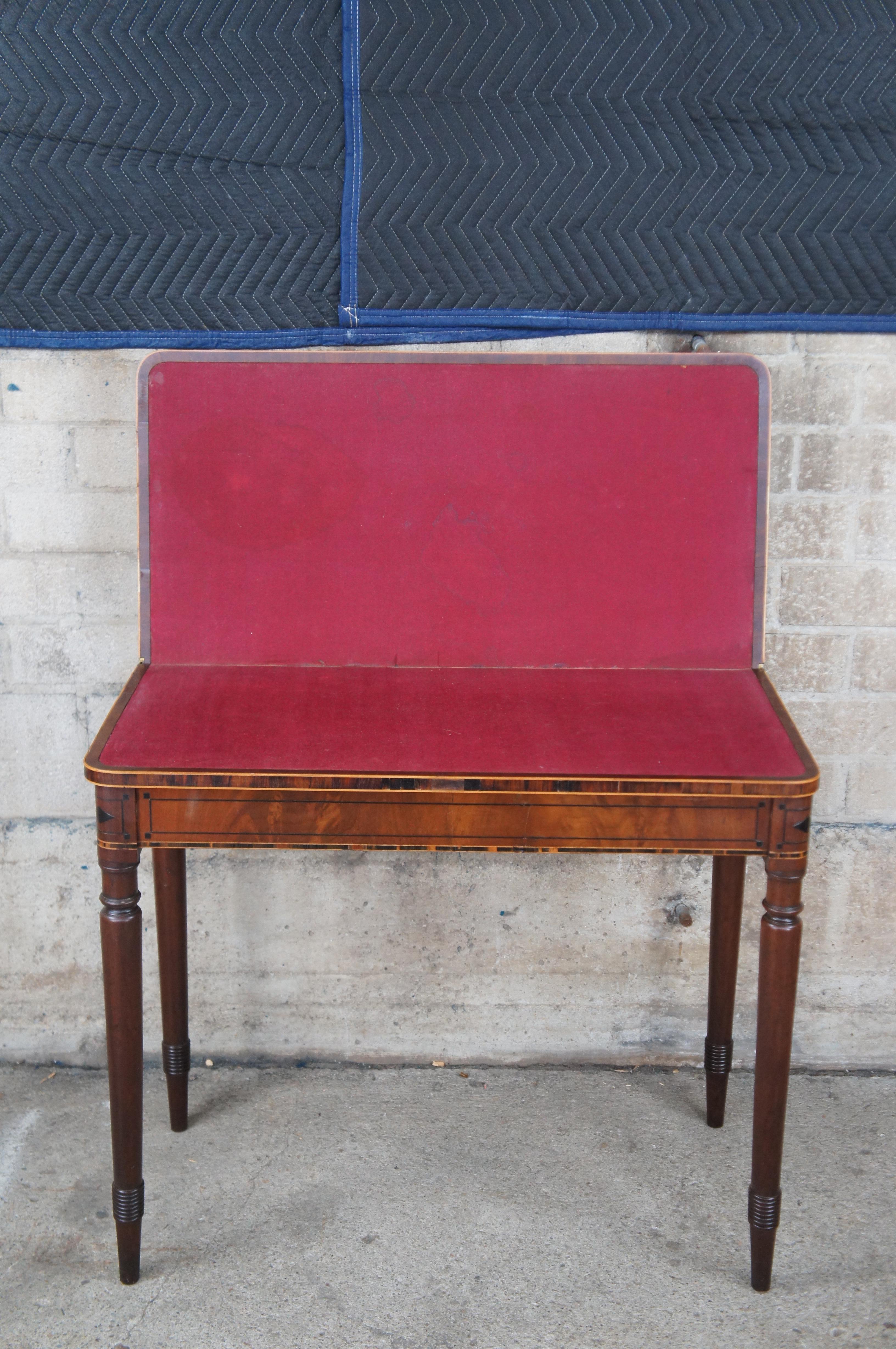 Antique American Sheraton Crotch Mahogany Flip Top Game Card Console Table 36
