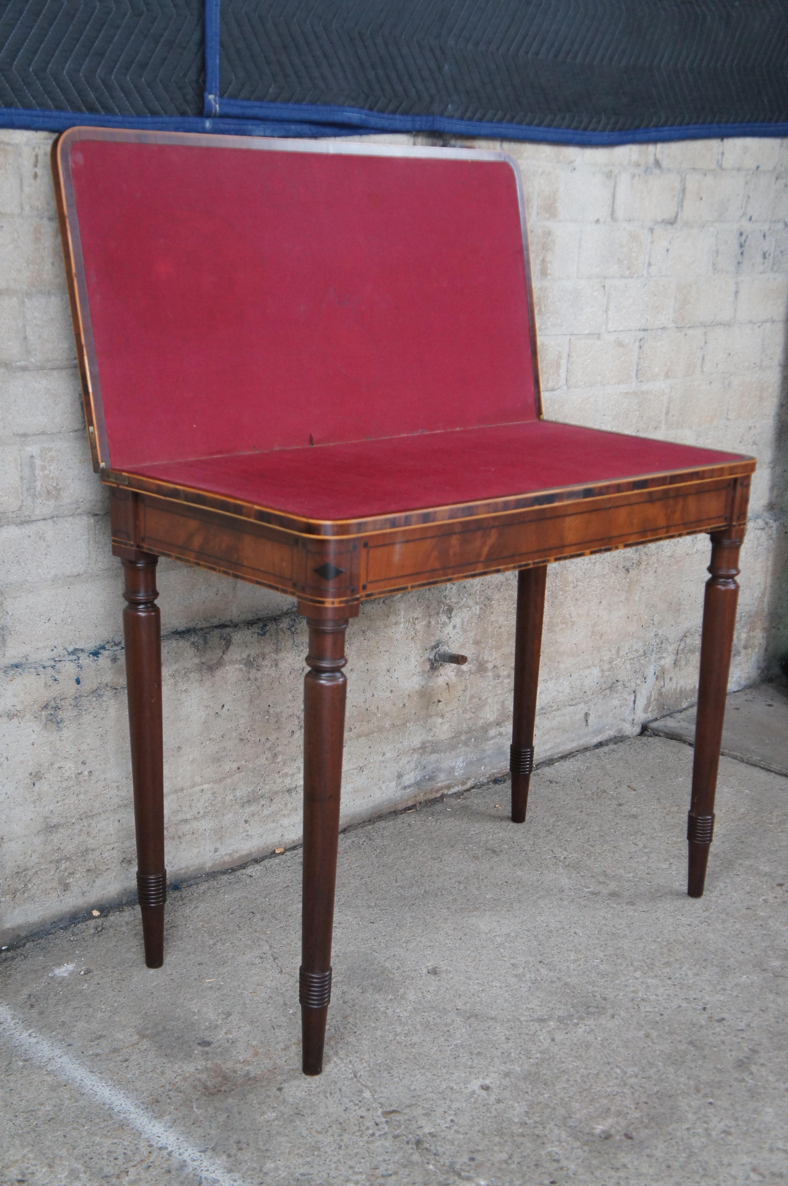 Antique American Sheraton Crotch Mahogany Flip Top Game Card Console Table 36