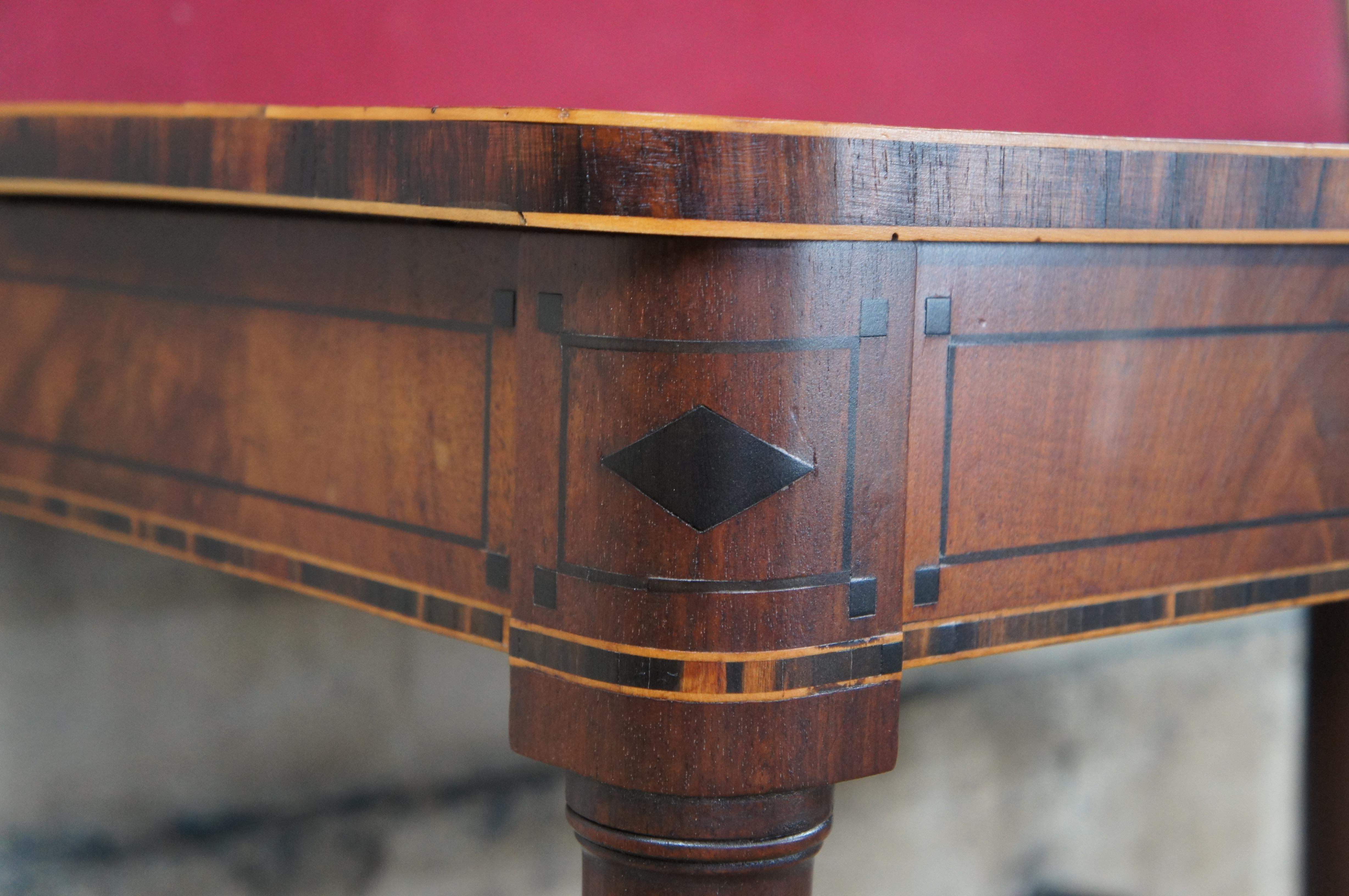 Antique American Sheraton Crotch Mahogany Flip Top Game Card Console Table 36