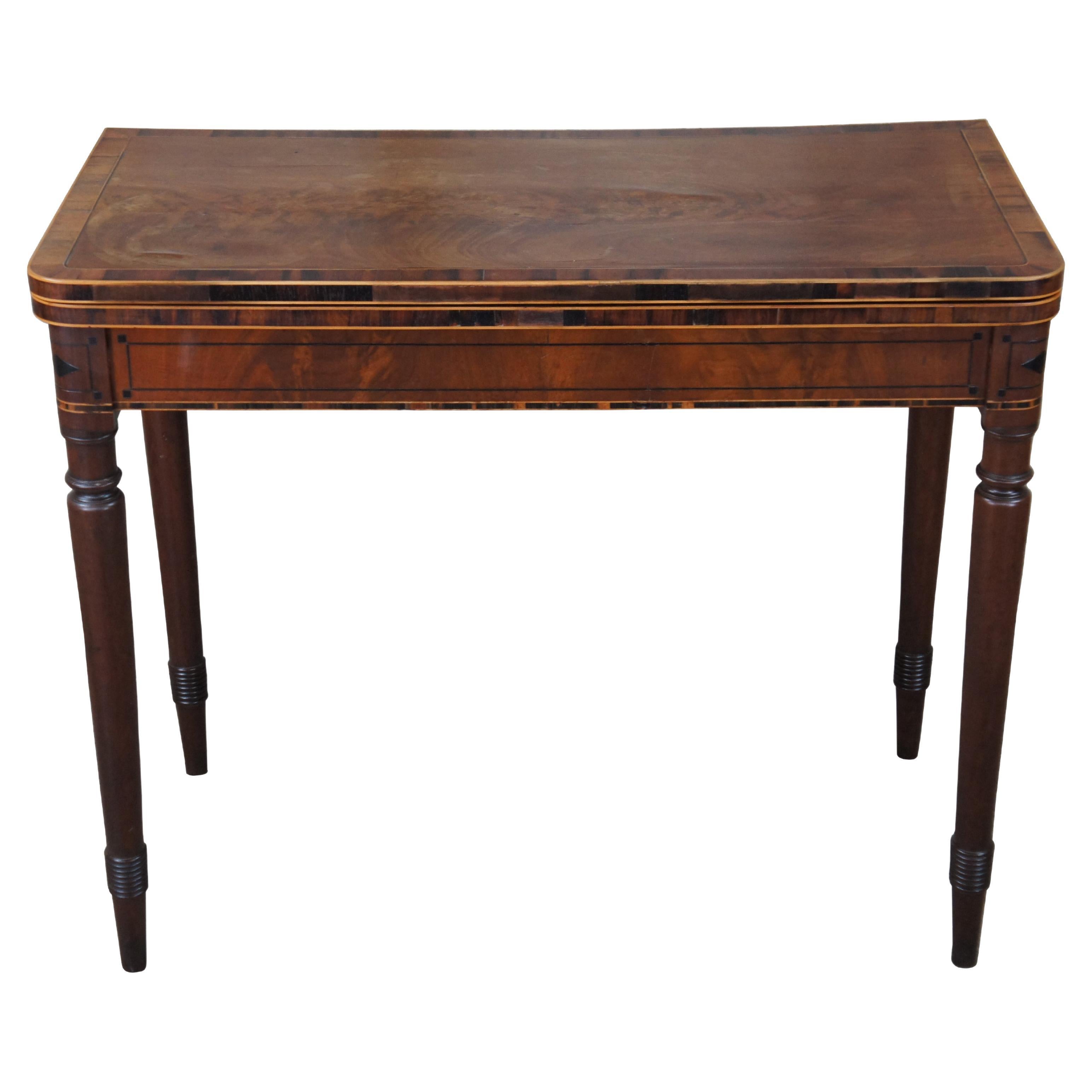 Antique American Sheraton Crotch Mahogany Flip Top Game Card Console Table 36"