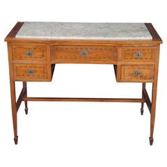 Antique American Sheraton Inlaid Mahogany Marble Top Writing Desk Library Table