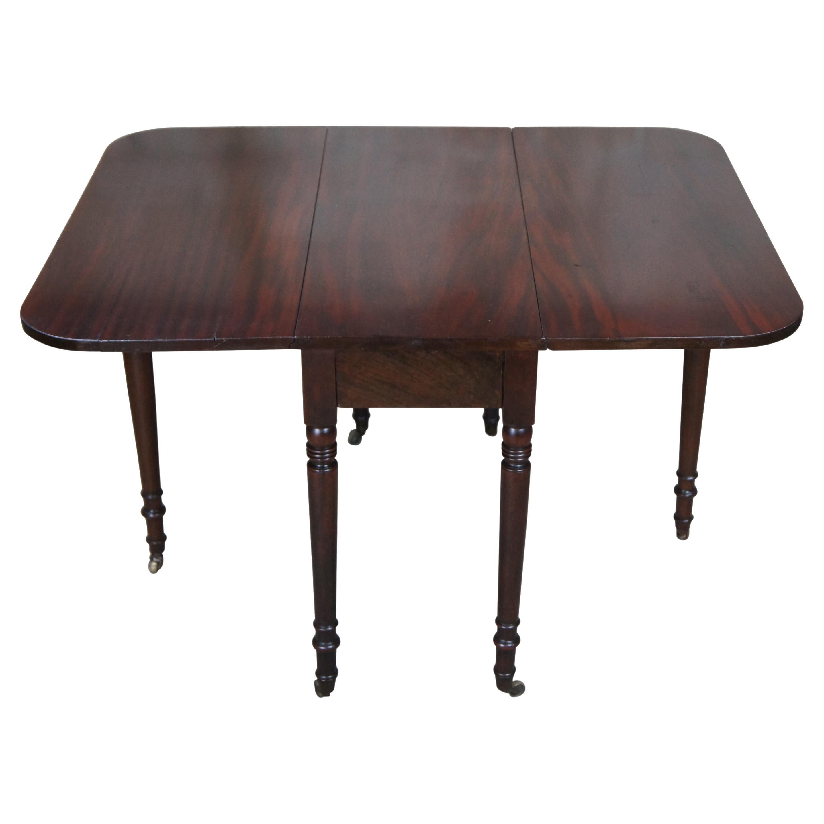 Antiguo Americano Sheraton Caoba Hoja Caída Pata de Puerta Mesa de Comedor Consola 46