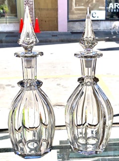Antique American Signed "Libbey" Panel Cut Crystal Exceptional Large Decanters