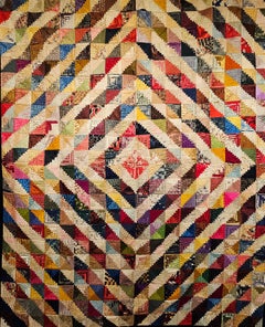 Hand Stitched American Silk Quilt in “Raising Barn” Pattern Circa the Late 1800s