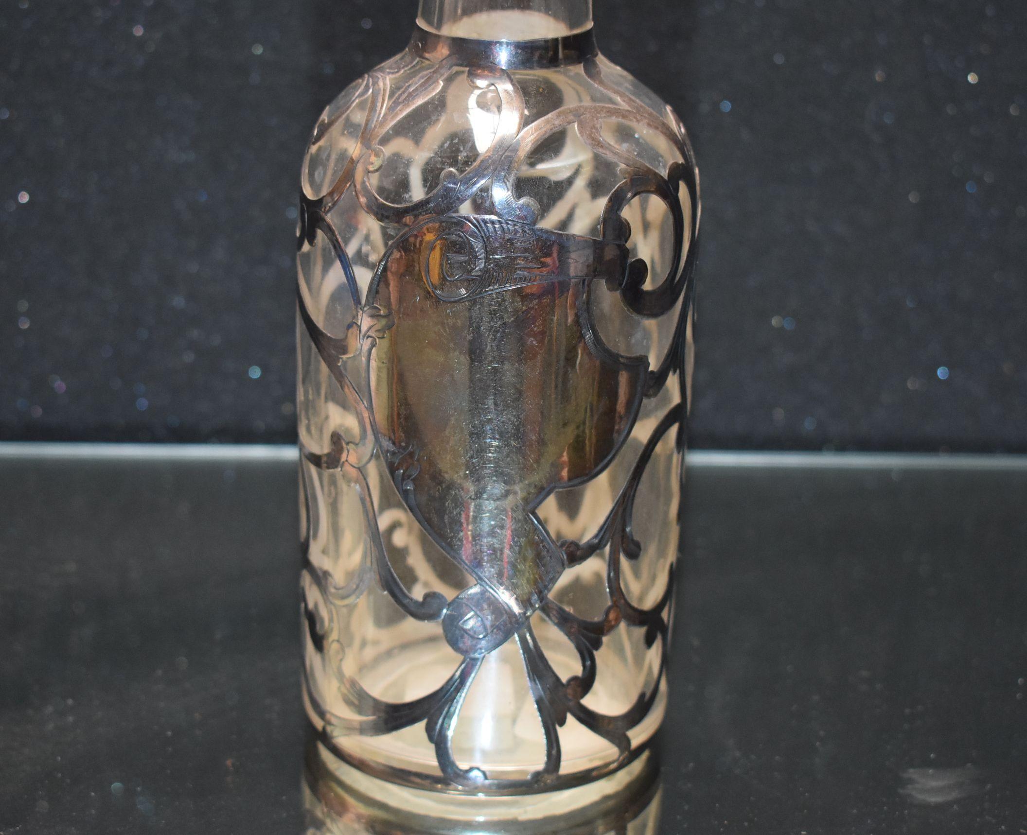 Arts and Crafts Antique American Silver Overlay Decanter