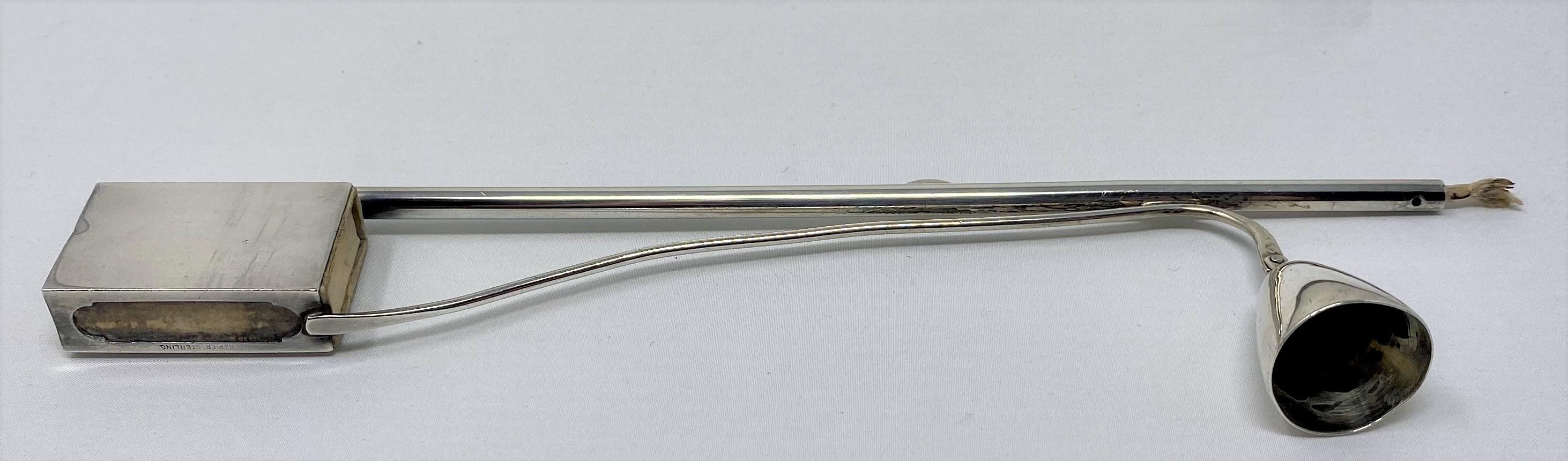 Rare antique American silver plate candle snuffer, lighter and matchbox holder, circa 1910.