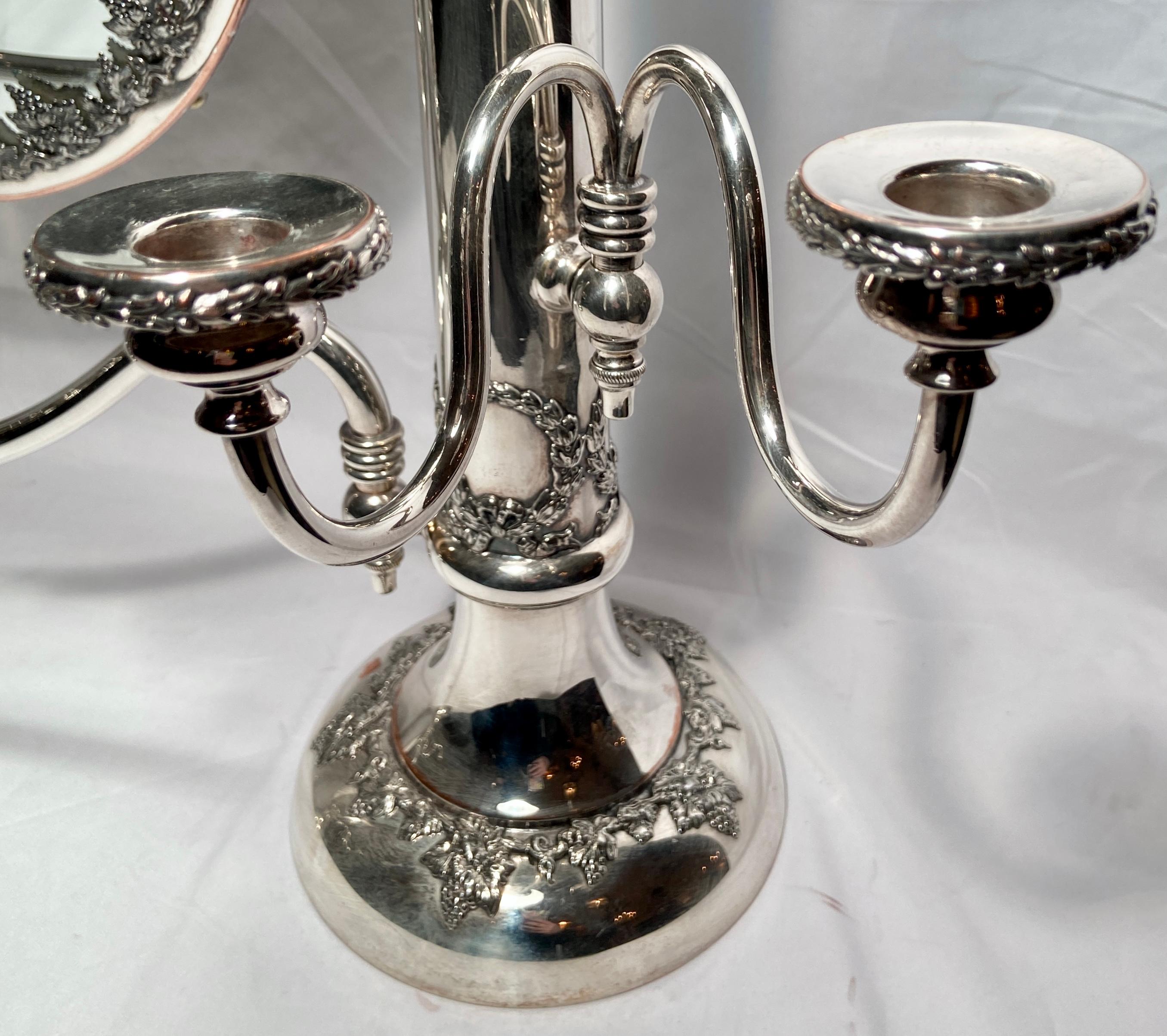 Antique American Silver-Plated Coiffeuse Mirror and Candelabra, Circa 1920-1930 In Good Condition For Sale In New Orleans, LA