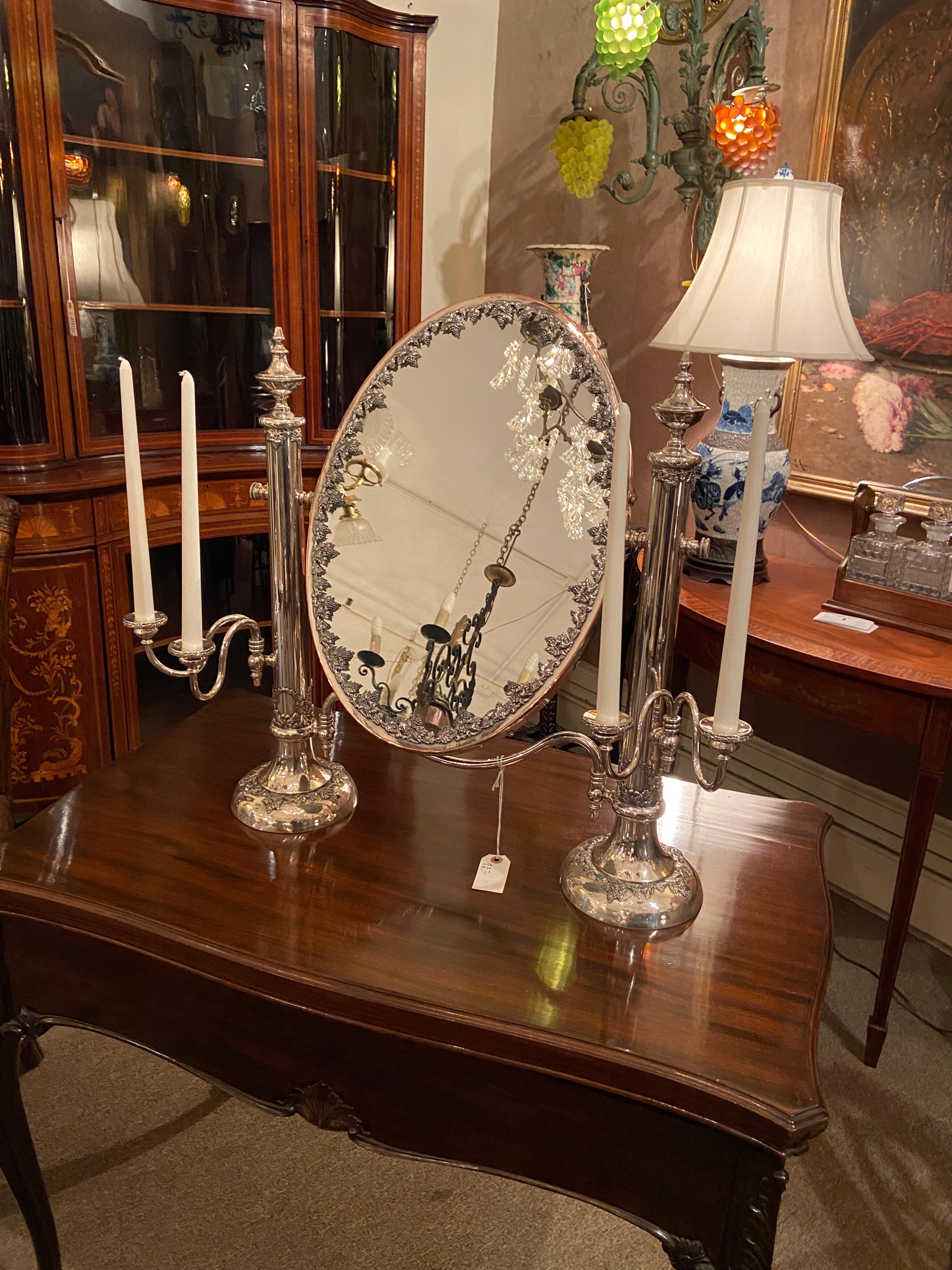 Antique American Silver-Plated Coiffeuse Mirror and Candelabra, Circa 1920-1930 For Sale 1