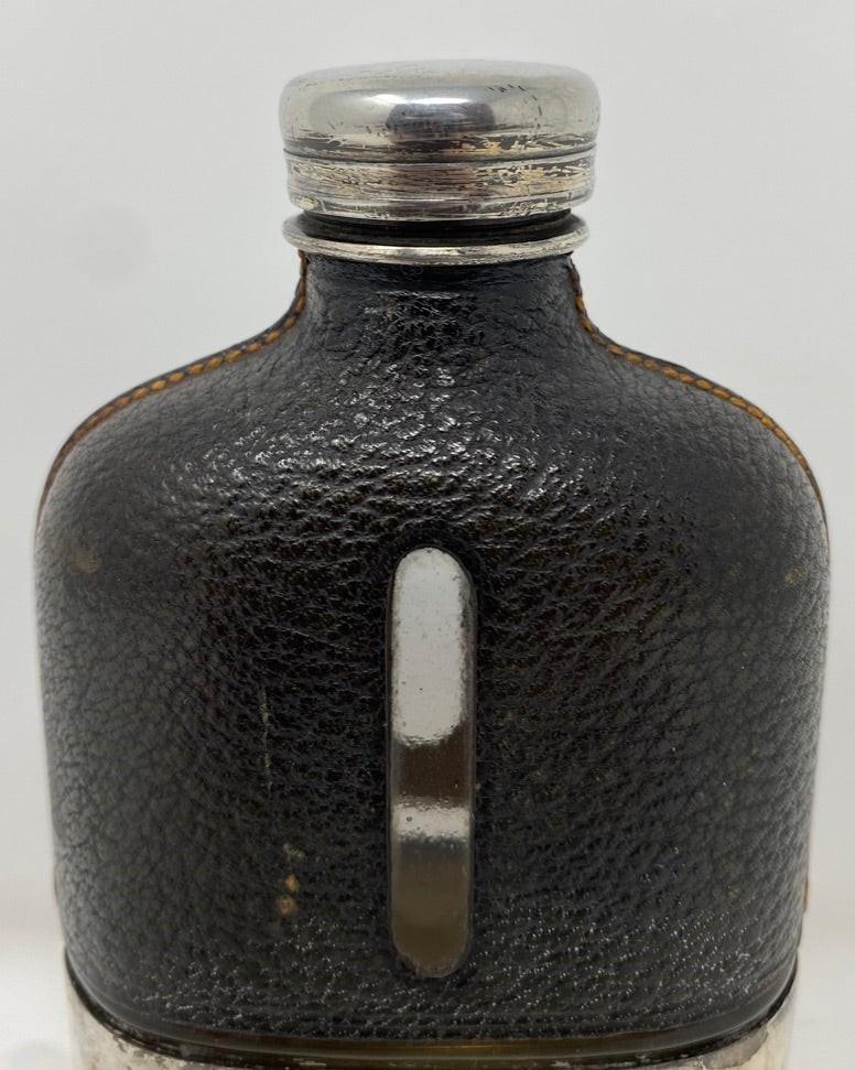 Antique American Silver Plated Leather Flask, Circa 1900 In Good Condition In New Orleans, LA