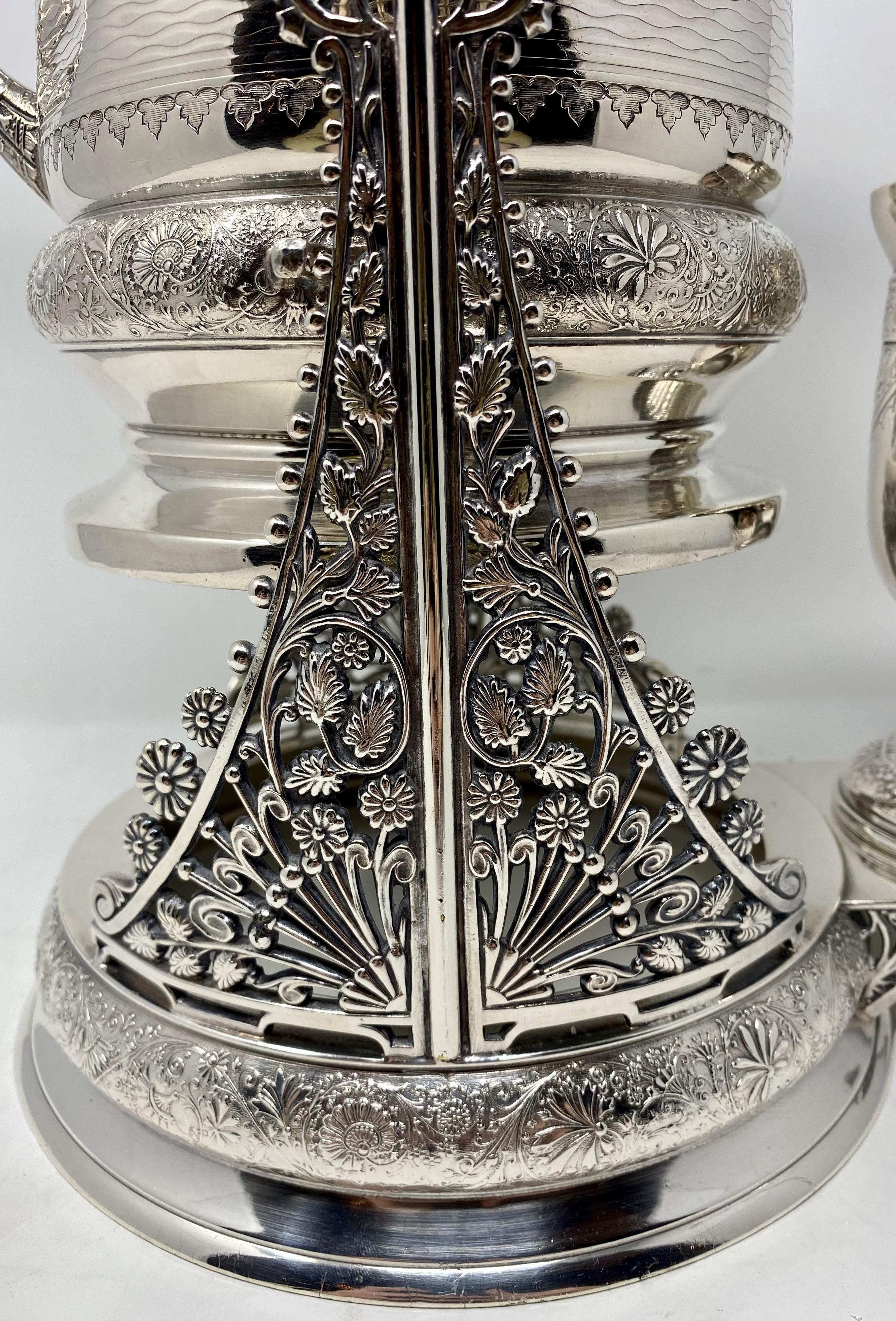 Antique American Silver-Plated Tilting Pitcher on Stand with Cup, circa 1870s In Good Condition In New Orleans, LA
