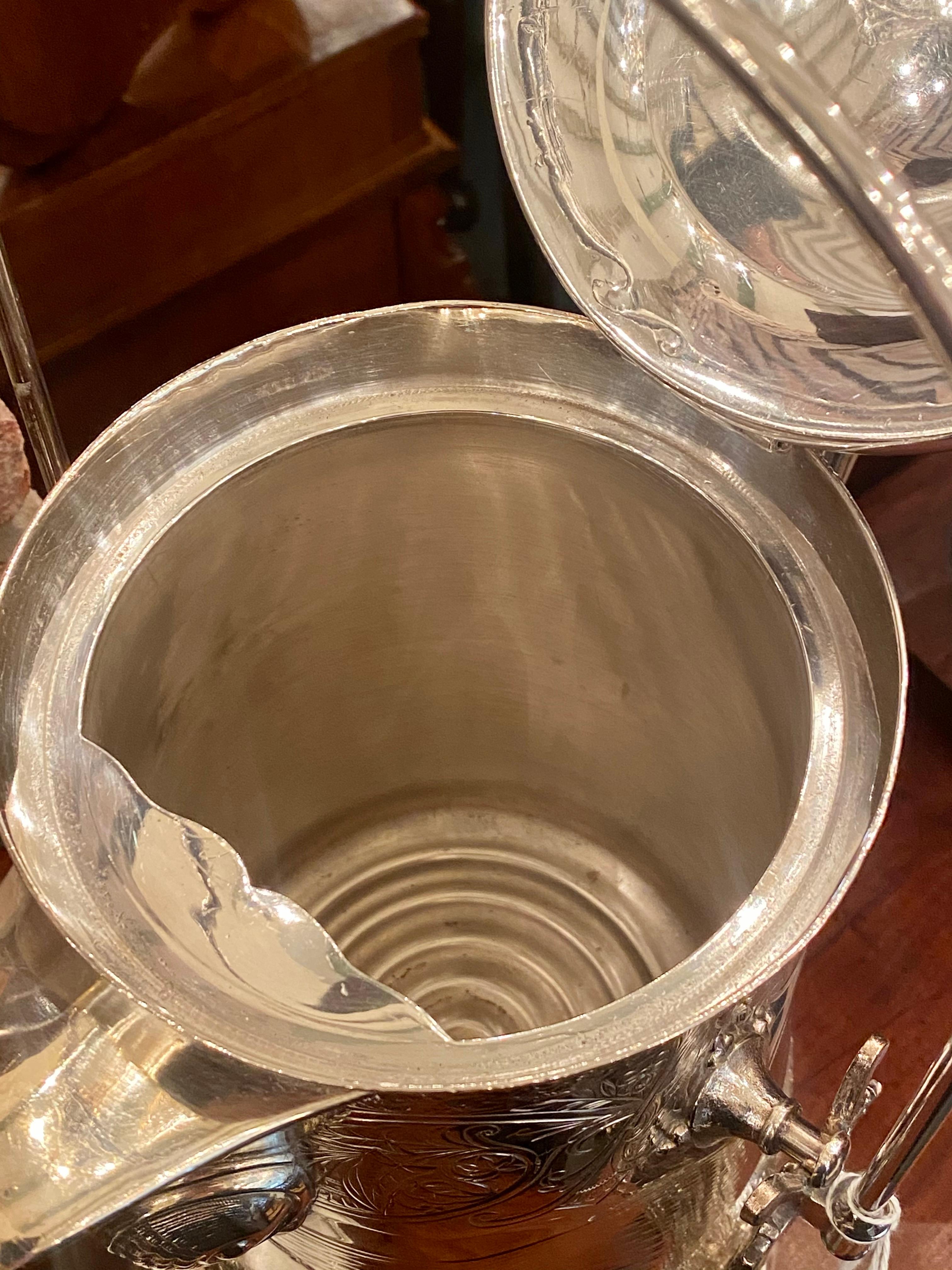 Silver Plate Antique American Silver-Plated Tilting Pitcher on Stand with Cup, circa 1870s