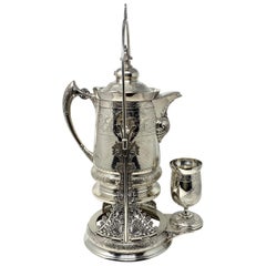 Antique American Silver-Plated Tilting Pitcher on Stand with Cup, circa 1870s