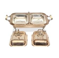 Antiguo Plato Chafing Doble Americano Plateado