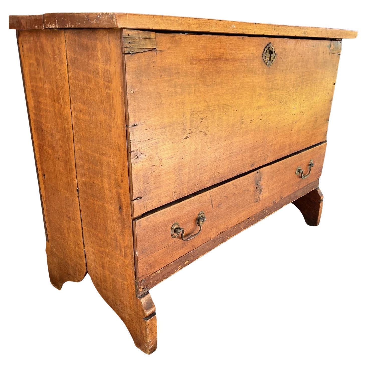 Carved Antique American Single Drawer Pine Blanket Chest.