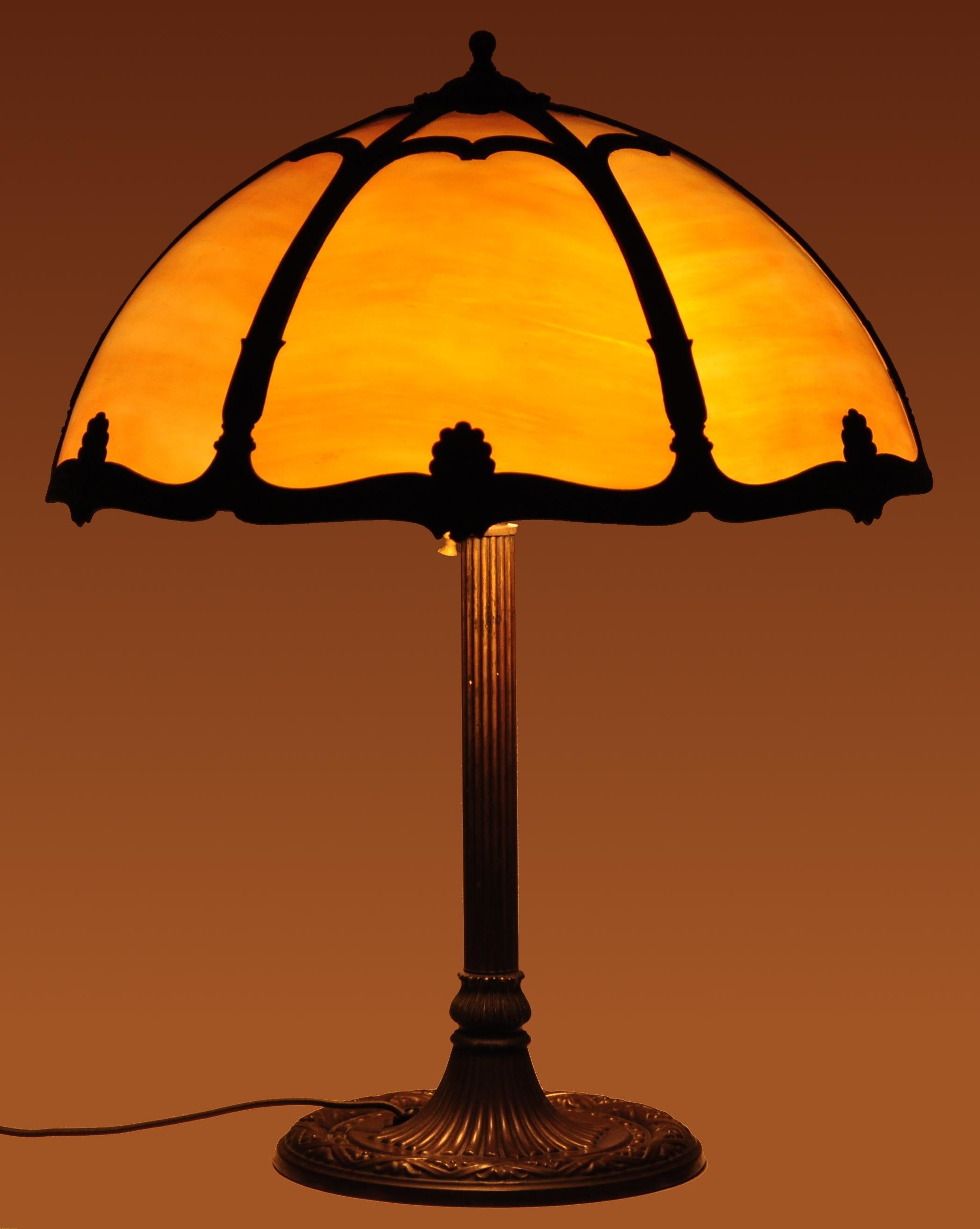 American Slag Glass and Bronze Table Lamp by Bradley & Hubbard, circa 1915 3