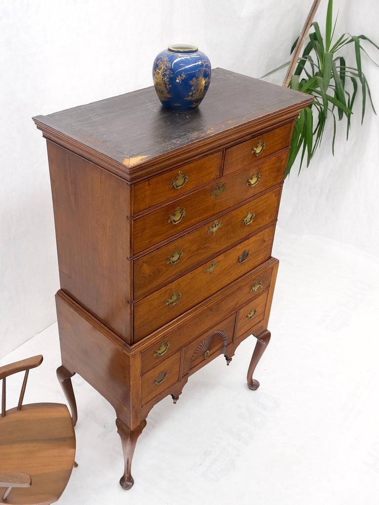 Antique American Solid Walnut Queen Ann 2 Part Highboy Dovetails Finials MINT! For Sale at 1stDibs