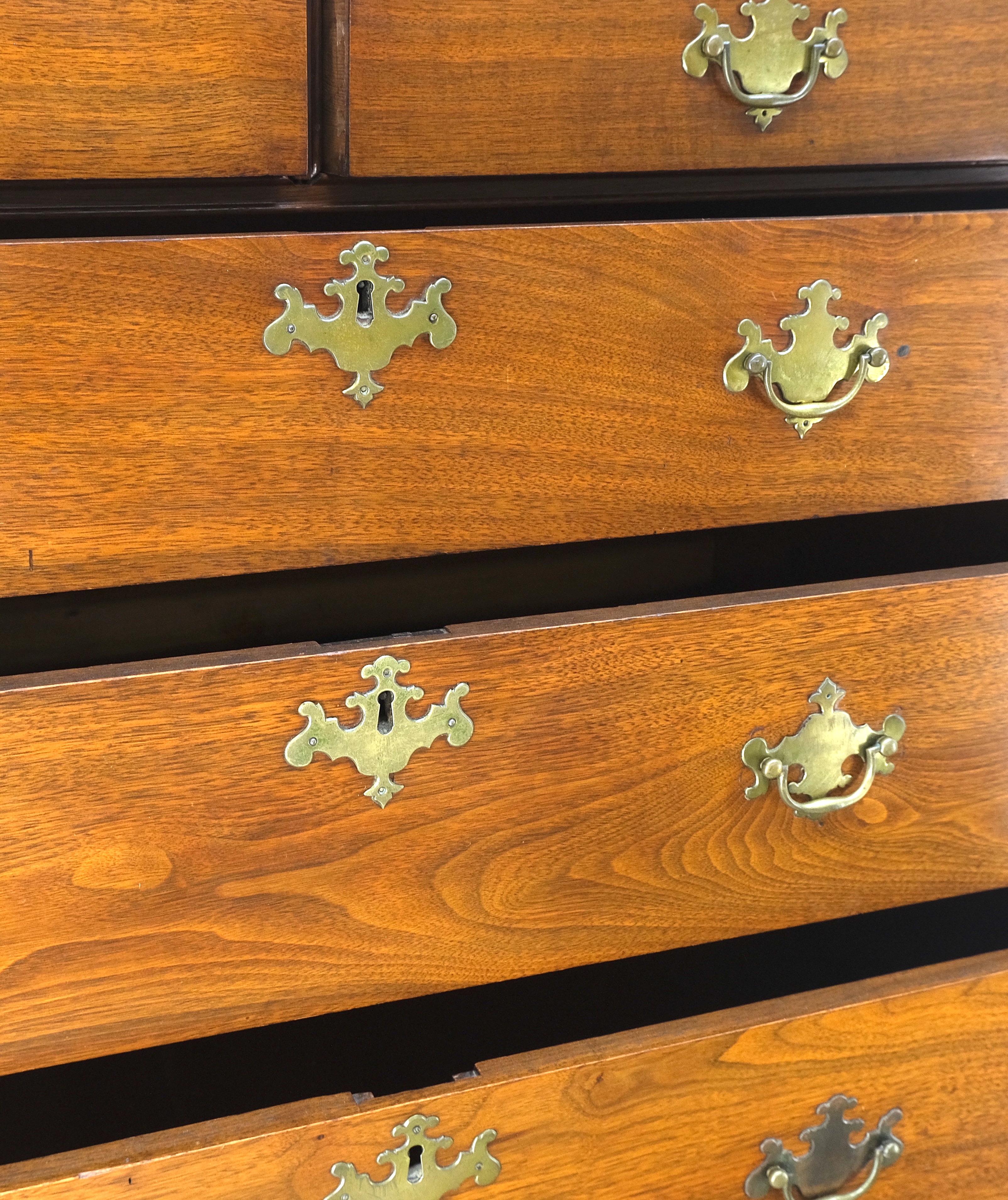 Lacquered Antique American Solid Walnut Queen Ann 2 Part Highboy Dovetails Finials MINT! For Sale