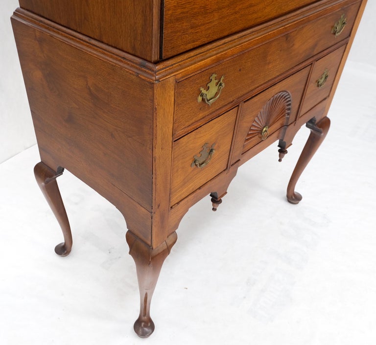 Antique American Solid Walnut Queen Ann 2 Part Highboy Dovetails Finials MINT! For Sale at 1stDibs