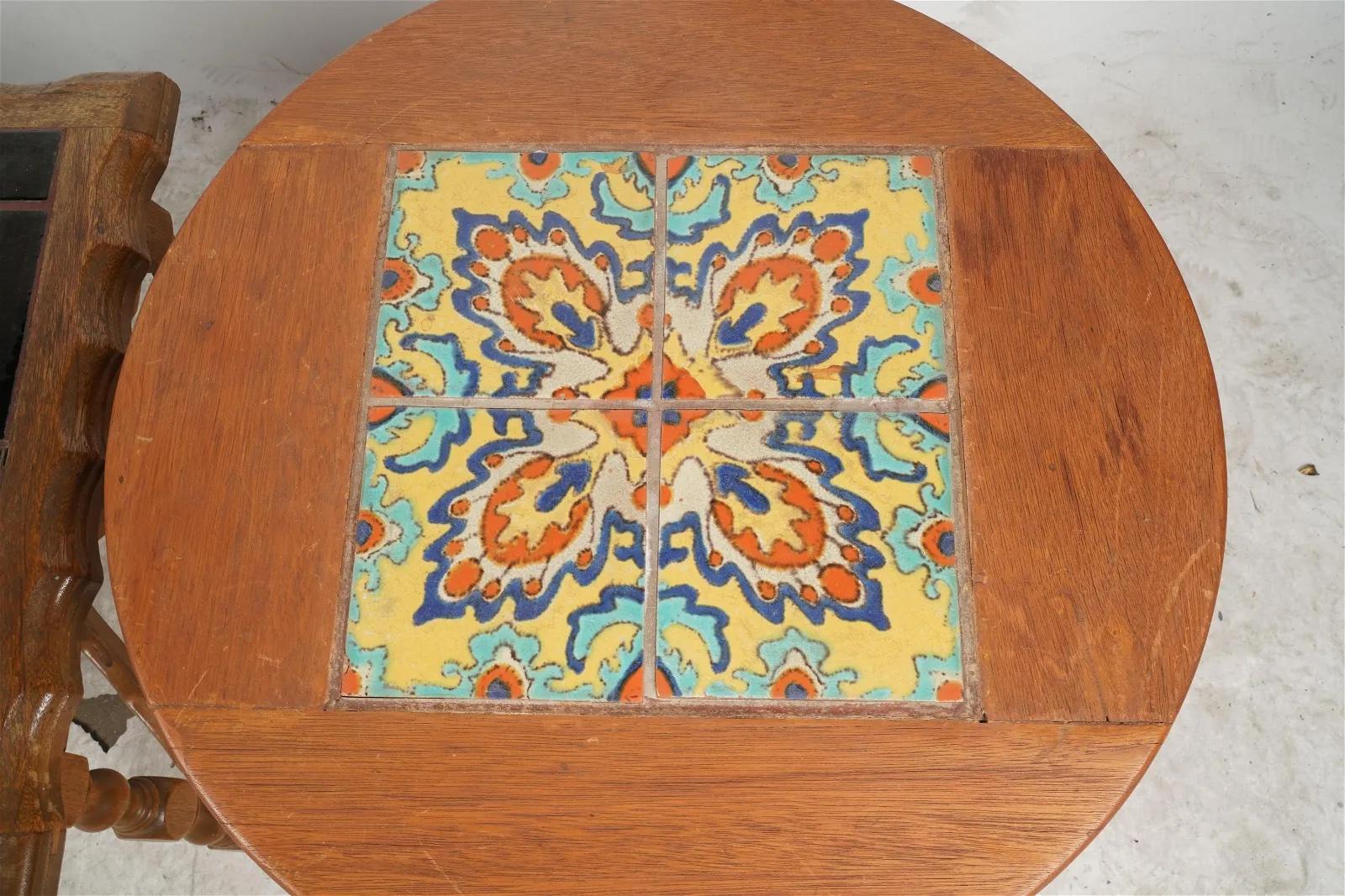 Hand-Crafted Antique American Spanish Colonial California Tile Side Table Early 20th Century For Sale