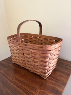 Antique American Splint Oak Basket with Handled Form, Early 20th Century