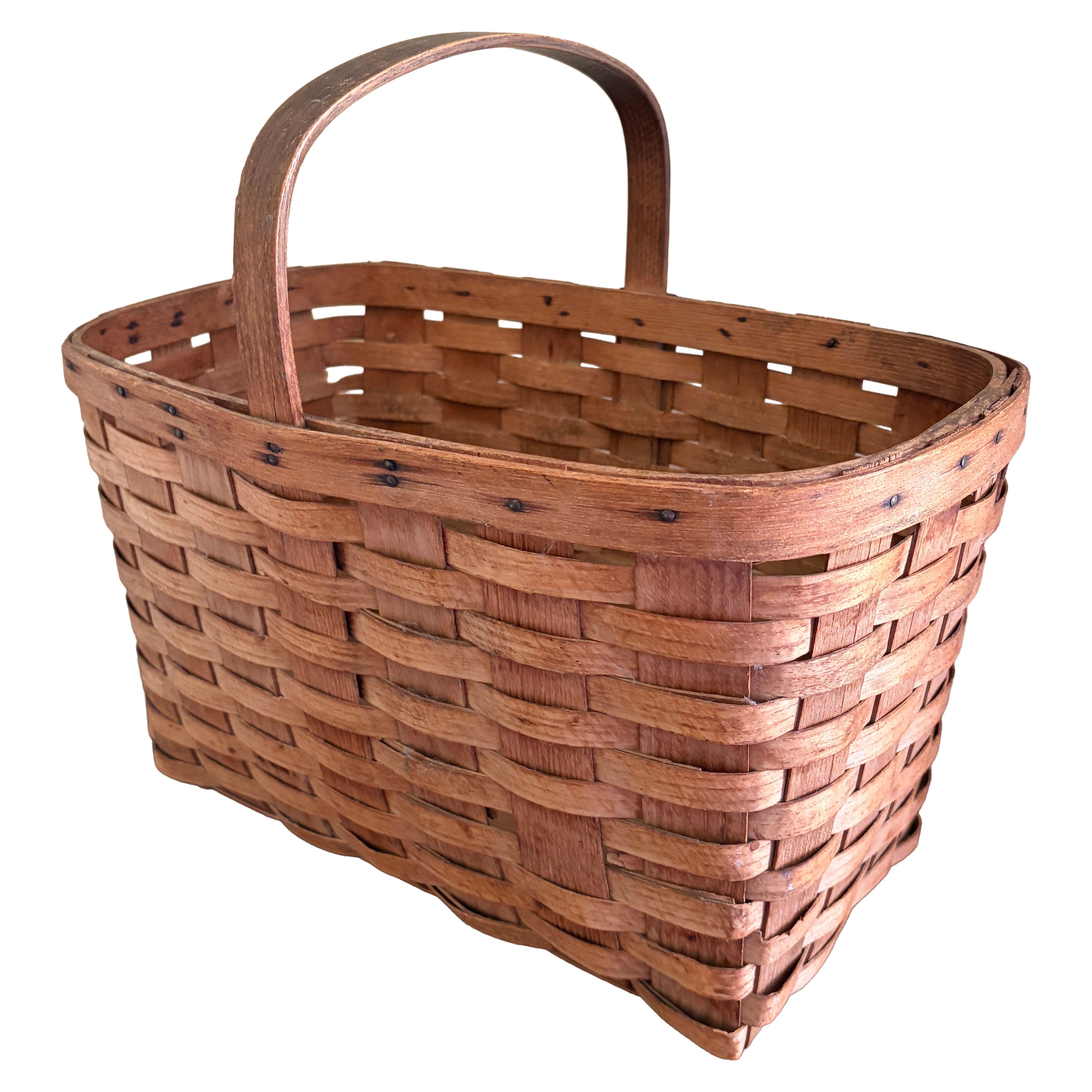 Antique American Splint Oak Basket with Handled Form, Early 20th Century