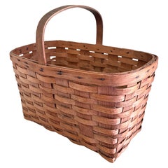 Antique American Splint Oak Basket with Handled Form, Early 20th Century