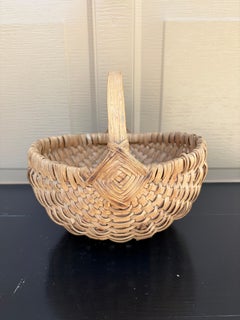Panier américain ancien en chêne « Splint » avec poignées, fin du XIXe siècle