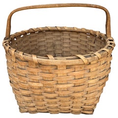 Panier américain ancien en chêne « Splint » avec poignées, fin du XIXe siècle