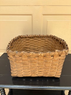 Antique American Splint Oak Square Basket, Late 19th Century