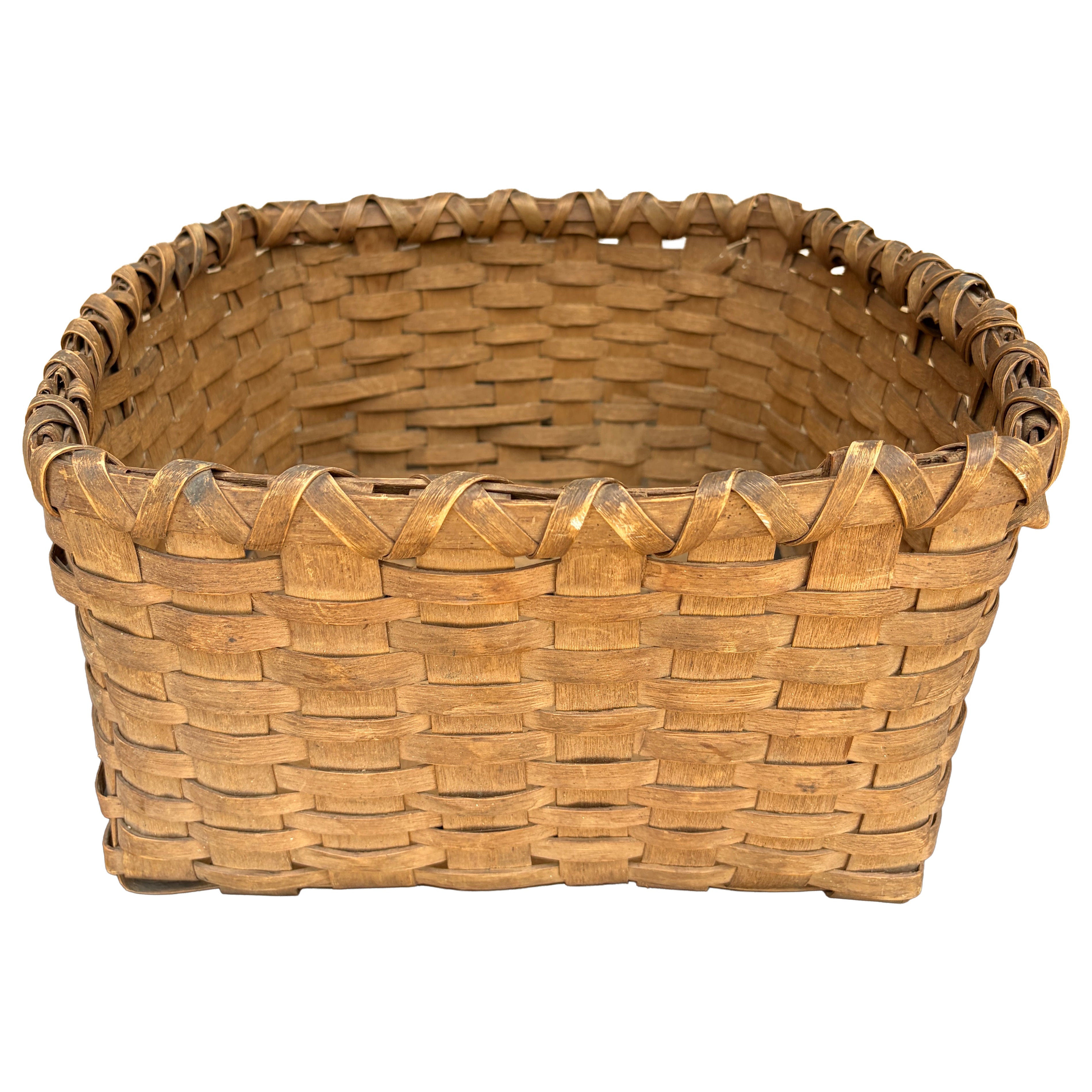 Antique American Splint Oak Square Basket, Late 19th Century For Sale