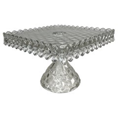 Antique American Square Glass Pedestal Cake Stand Fostoria