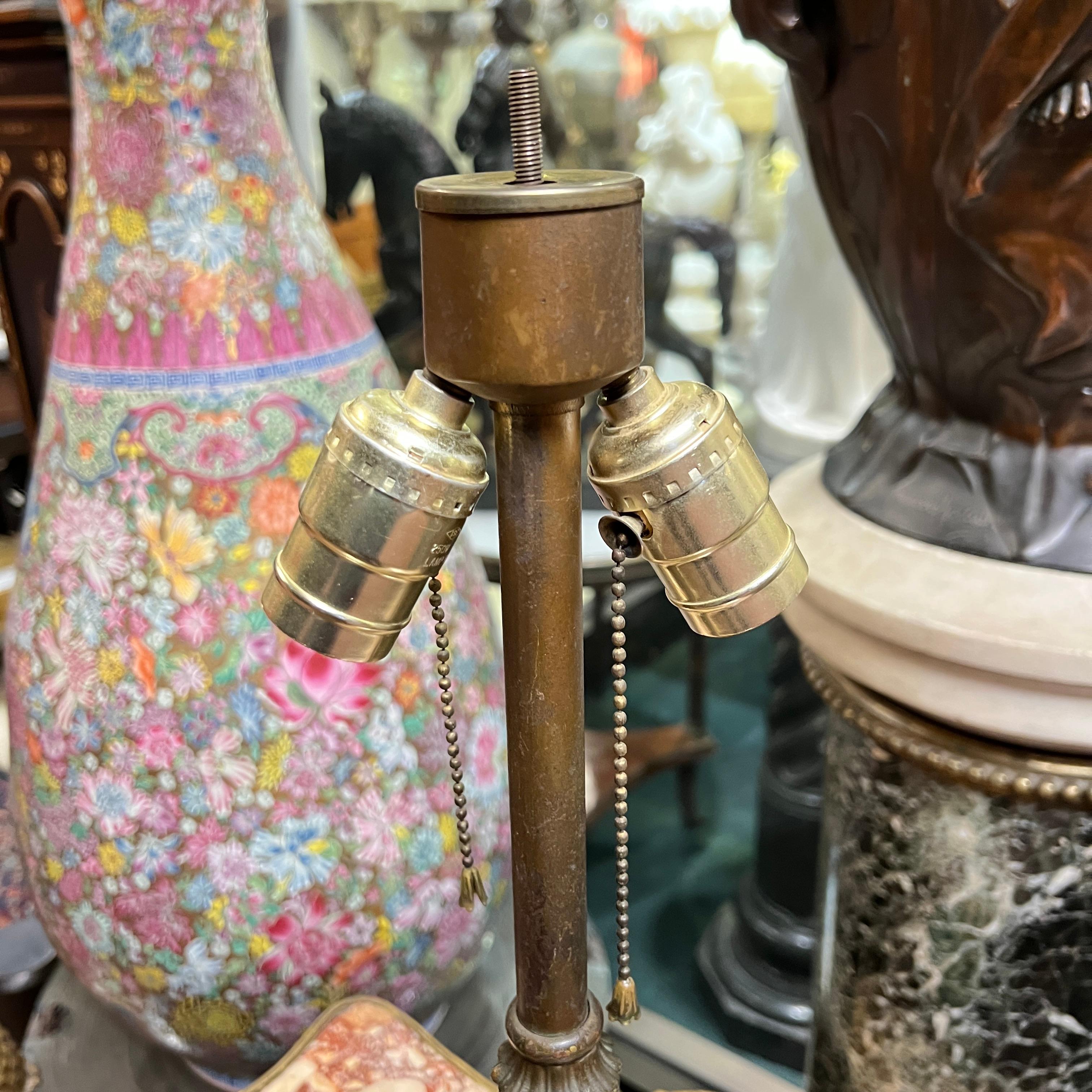 Antique American Stained Glass and Bronze Tiffany style Table Lamp 4