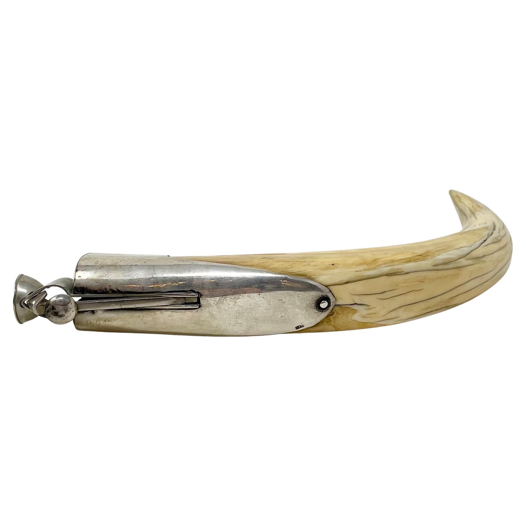 Antique American Sterling Silver and Warthog Tusk Cigar Cutter, Circa 1920-1930. In Good Condition For Sale In New Orleans, LA