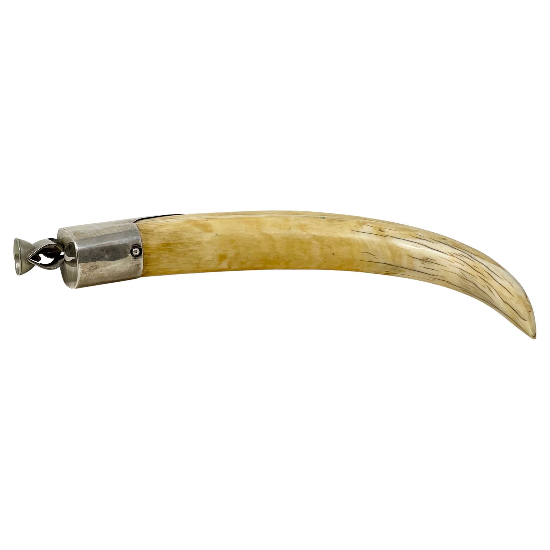 20th Century Antique American Sterling Silver and Warthog Tusk Cigar Cutter, Circa 1920-1930. For Sale