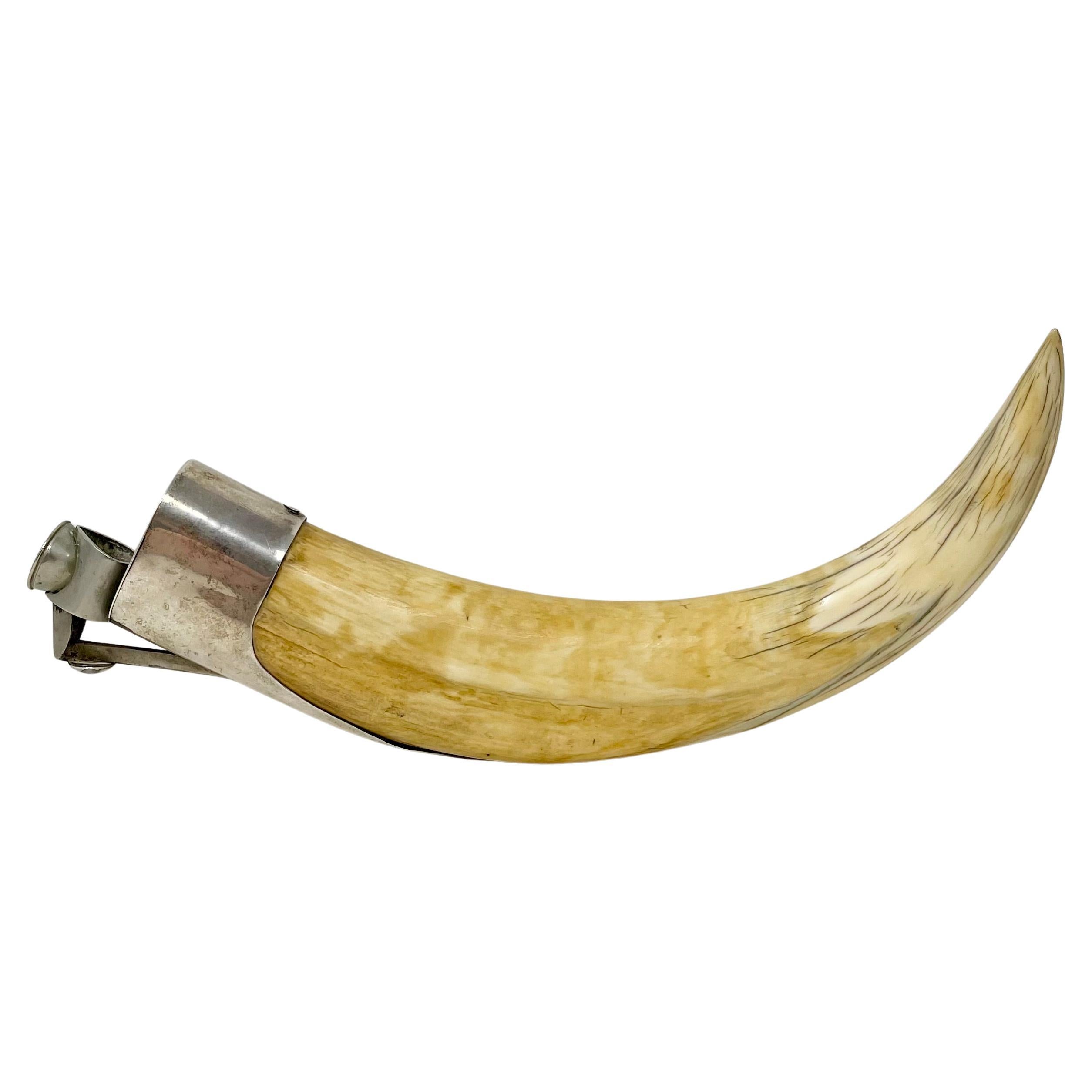 Antique American Sterling Silver and Warthog Tusk Cigar Cutter, Circa 1920-1930. For Sale 3