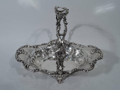 Panier américain ancien en argent sterling avec fruits et fleurs