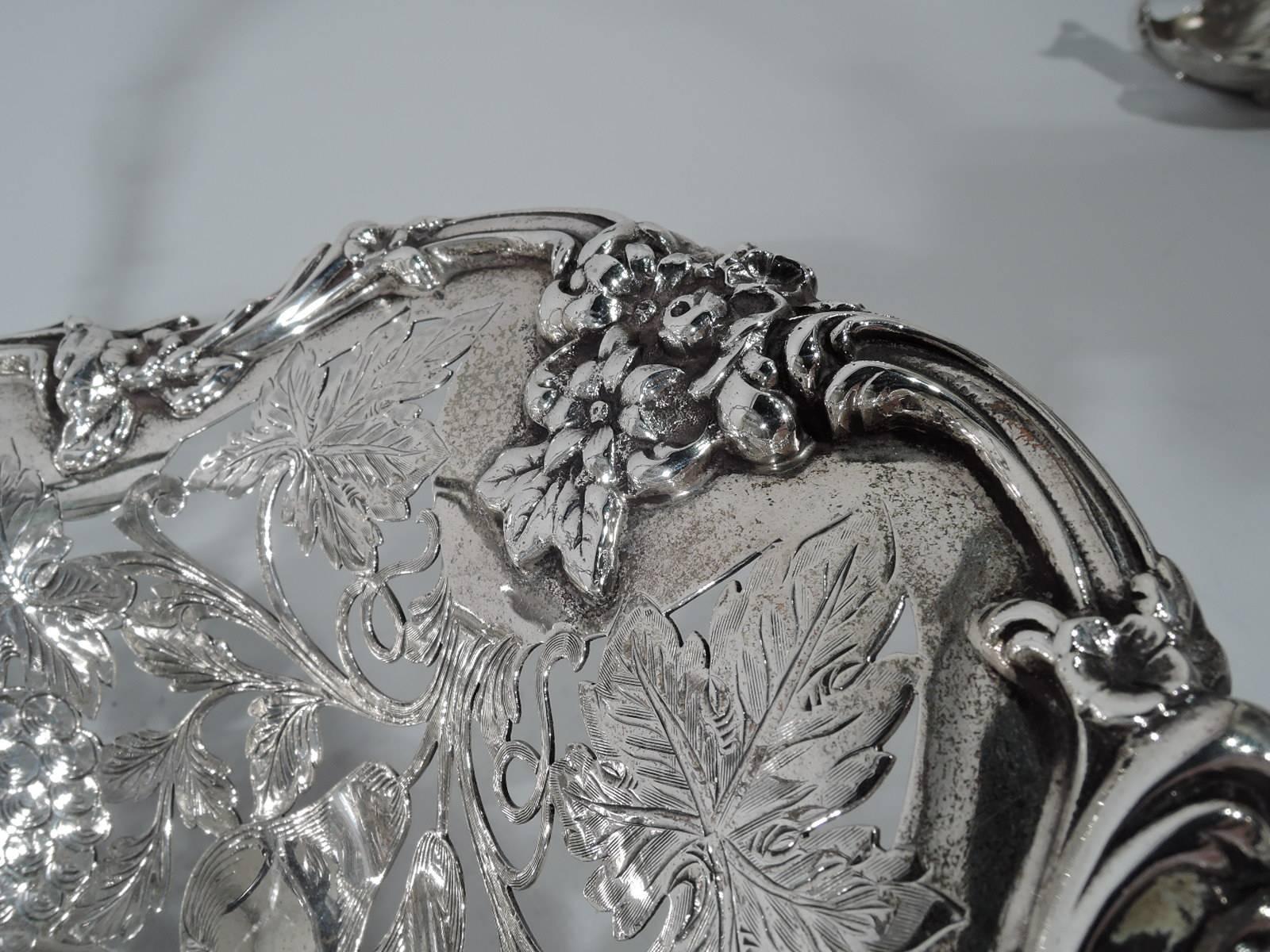 Antique American Sterling Silver Basket with Fruits and Flowers 1
