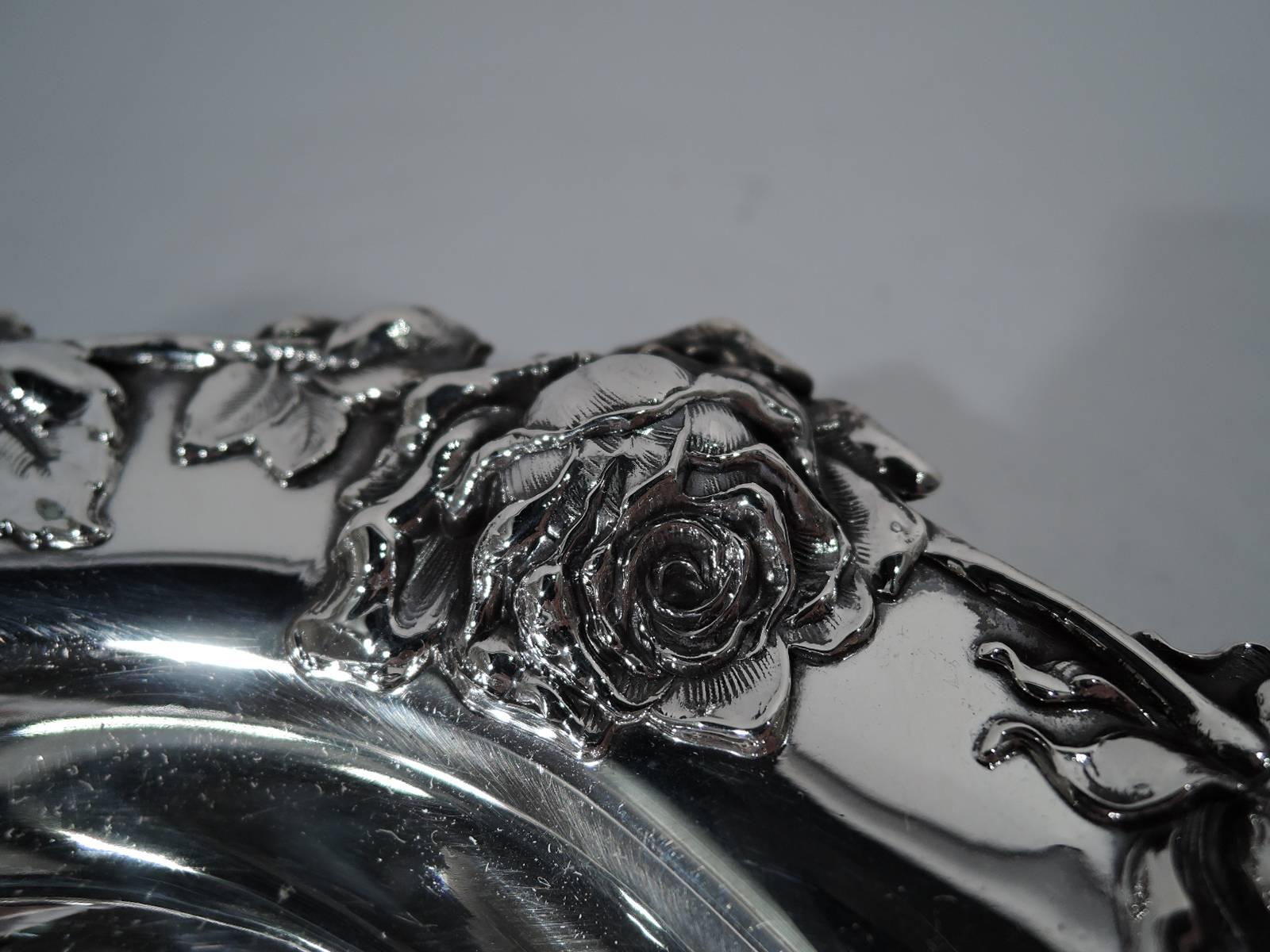 Victorian Antique American Sterling Silver Bowl with Roses
