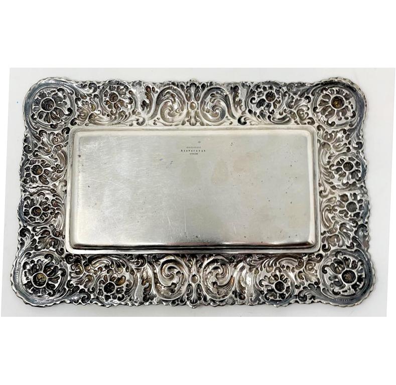 Repoussé Antique American Sterling Silver Card Tray Signed 