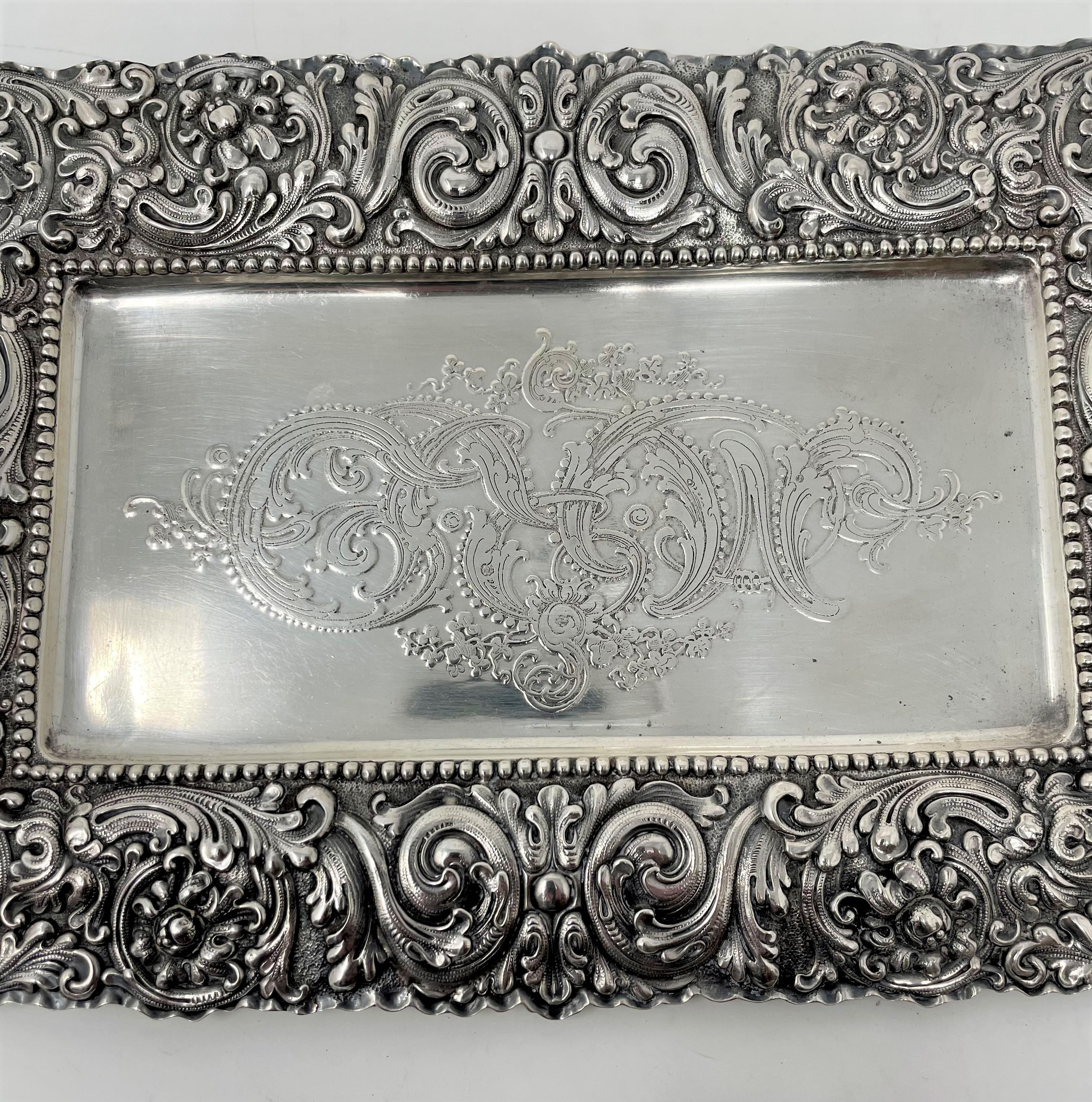 Antique American Sterling Silver Card Tray Signed 