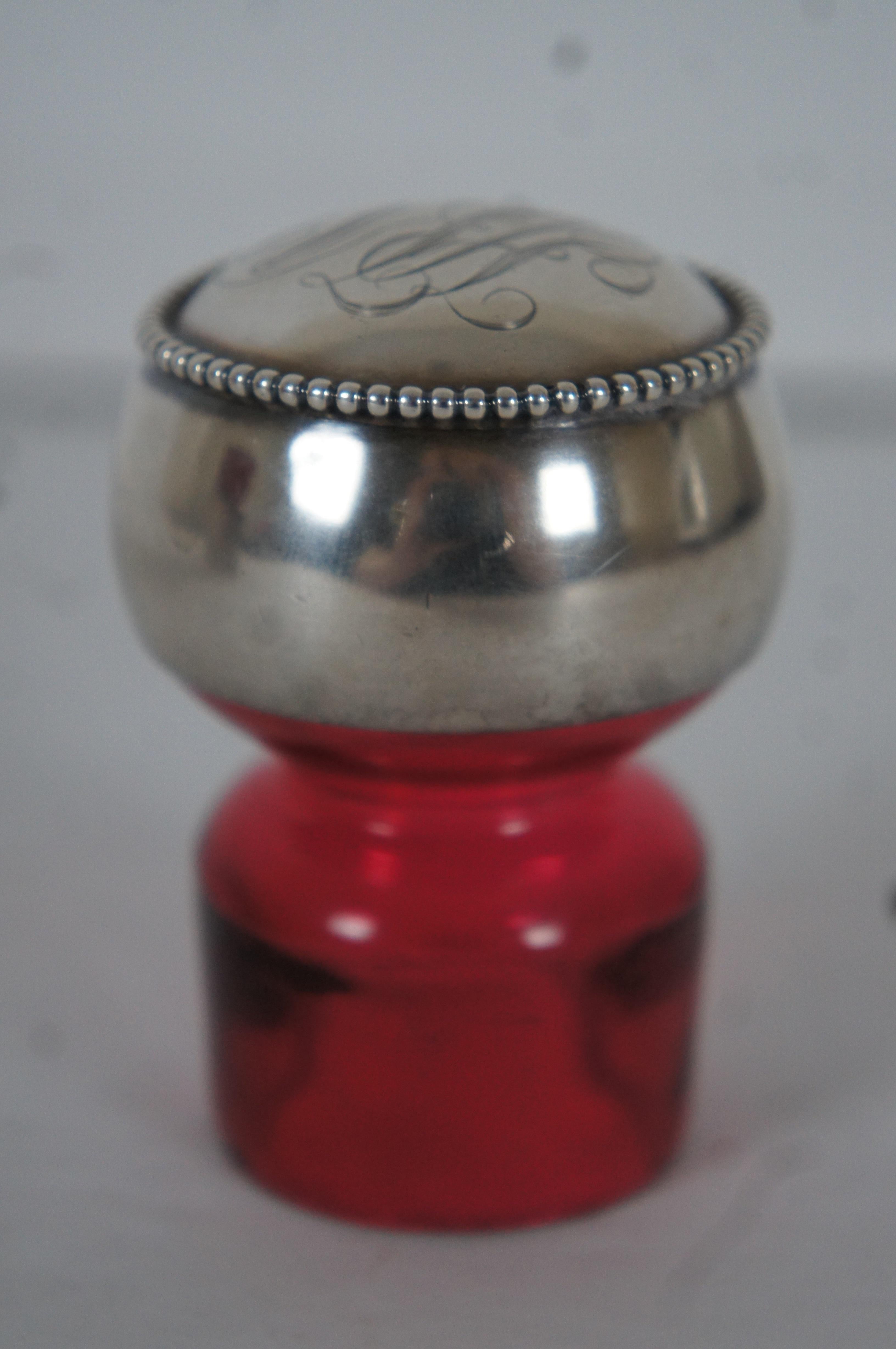 Antiguo frasco de perfume americano de plata de ley y cristal de arándano 114 58g en venta 4