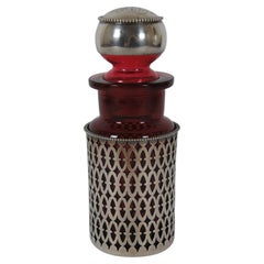 Ancienne bouteille de parfum en argent Sterling et verre Cranberry 114 58g