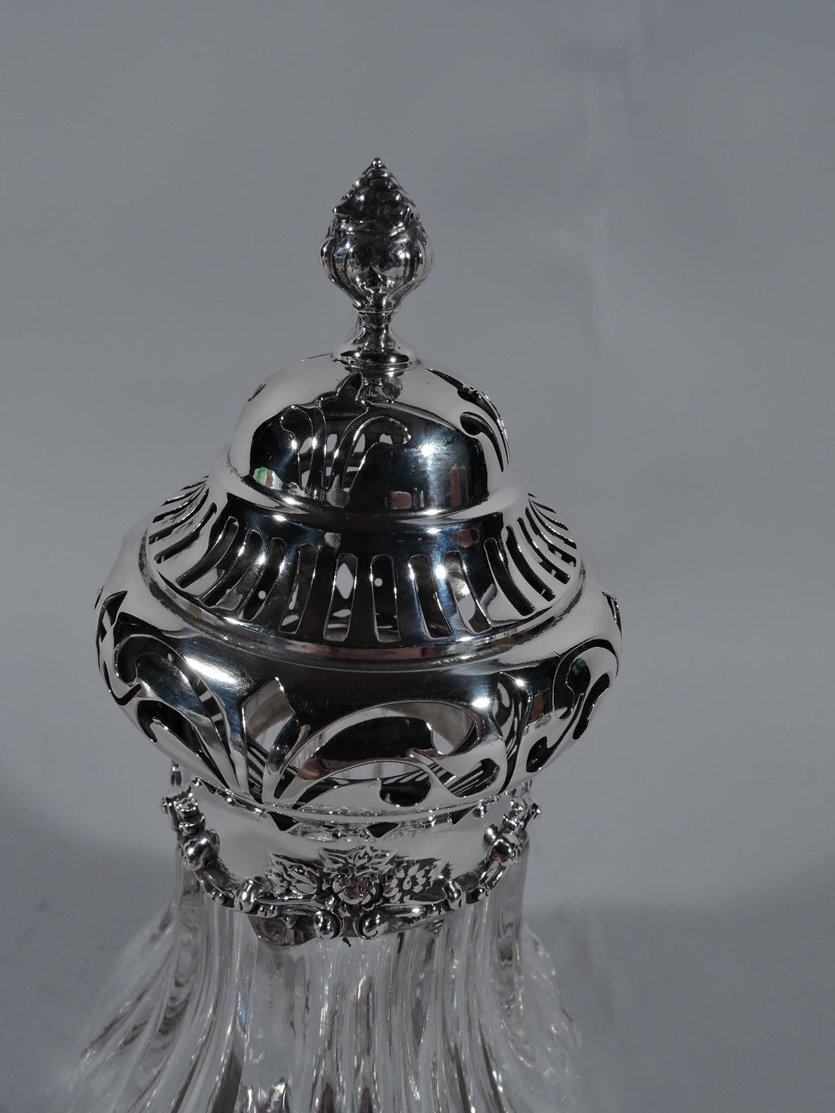 Edwardian Antique American Sterling Silver and Crystal Sugar Shaker by Durgin