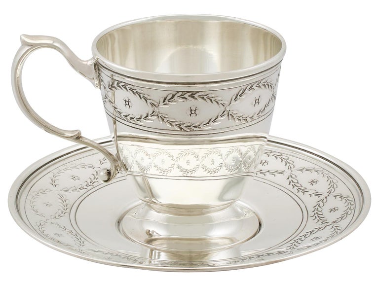Antique American Sterling Silver Cups and Saucers Set by Tiffany and Co