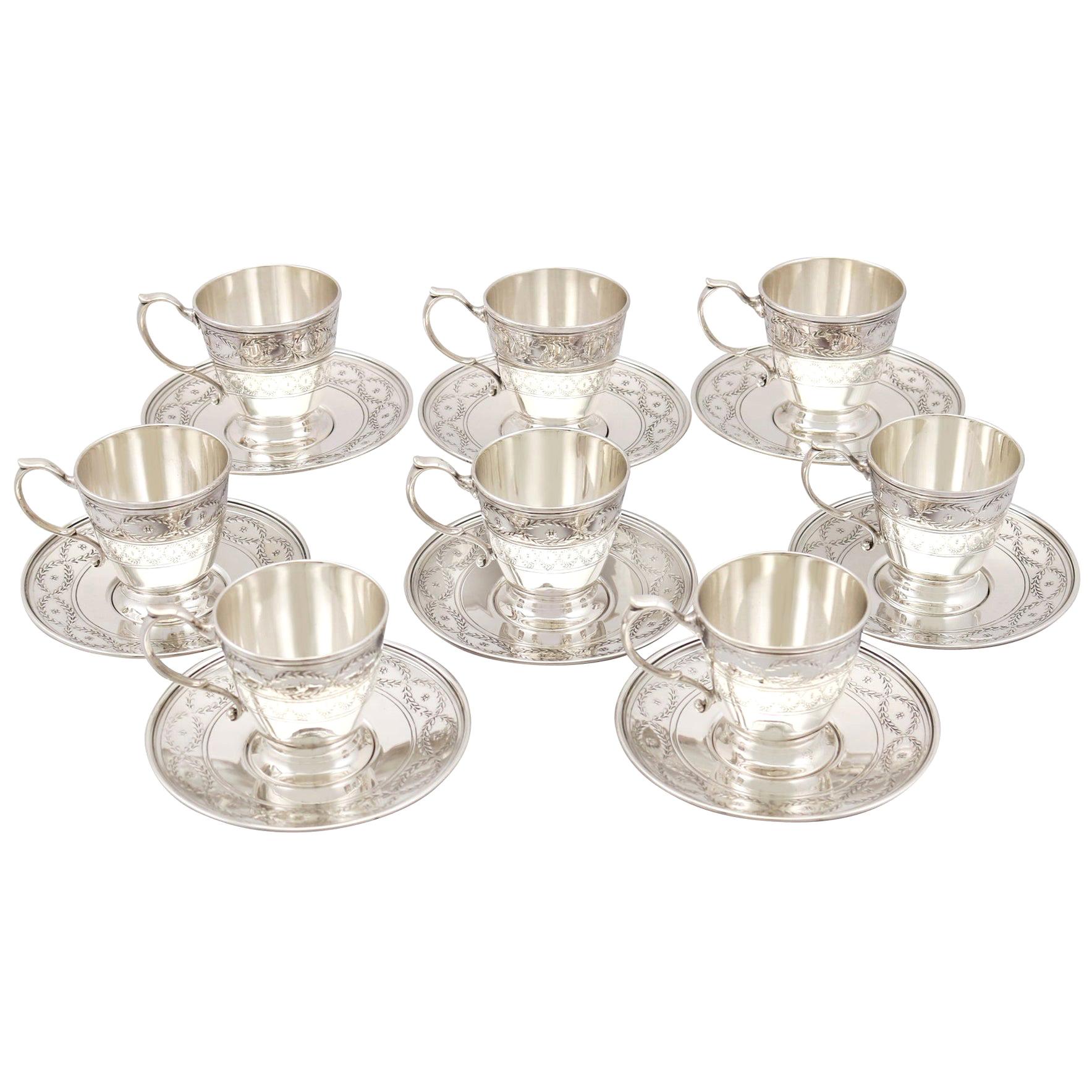 Antique American Sterling Silver Cups and Saucers Set by Tiffany & Co.